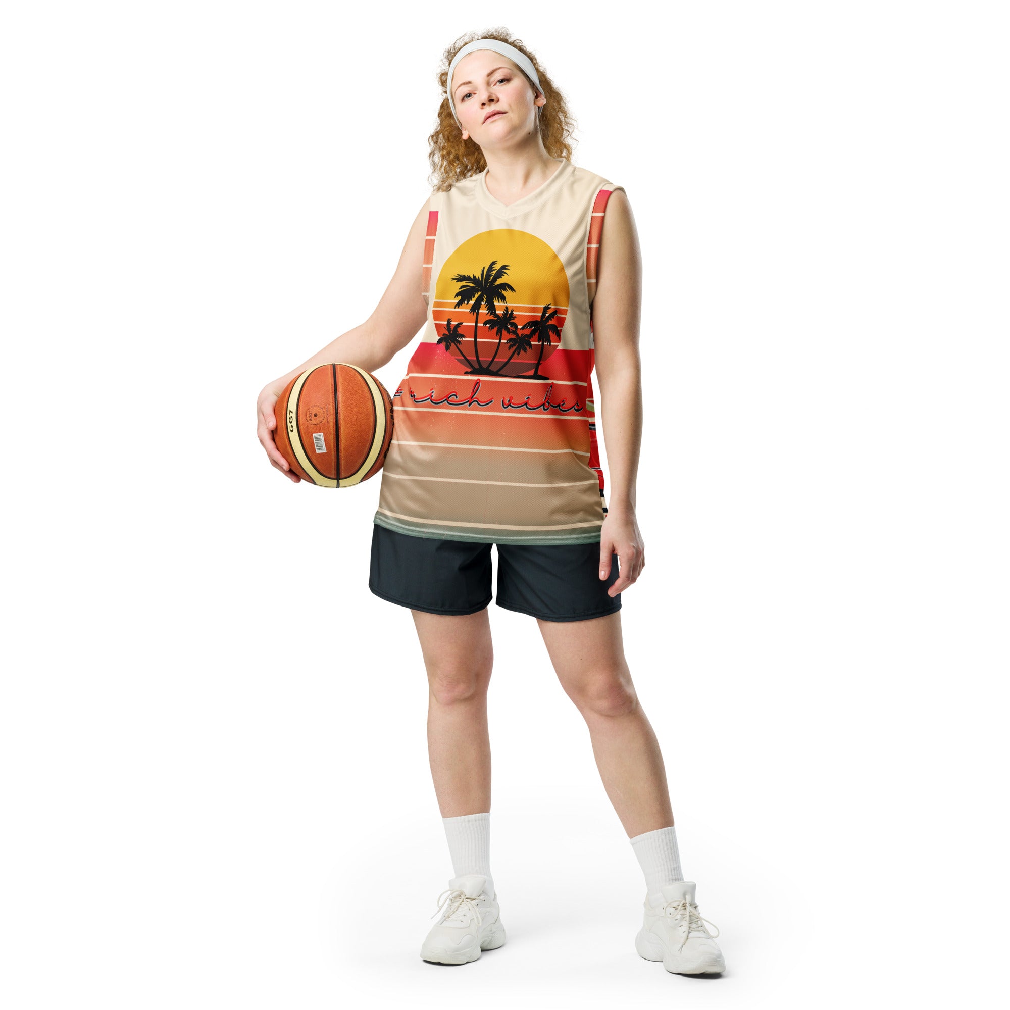 Rich Vibes Rich Drip Golden Sunset - Recycled unisex basketball jersey
