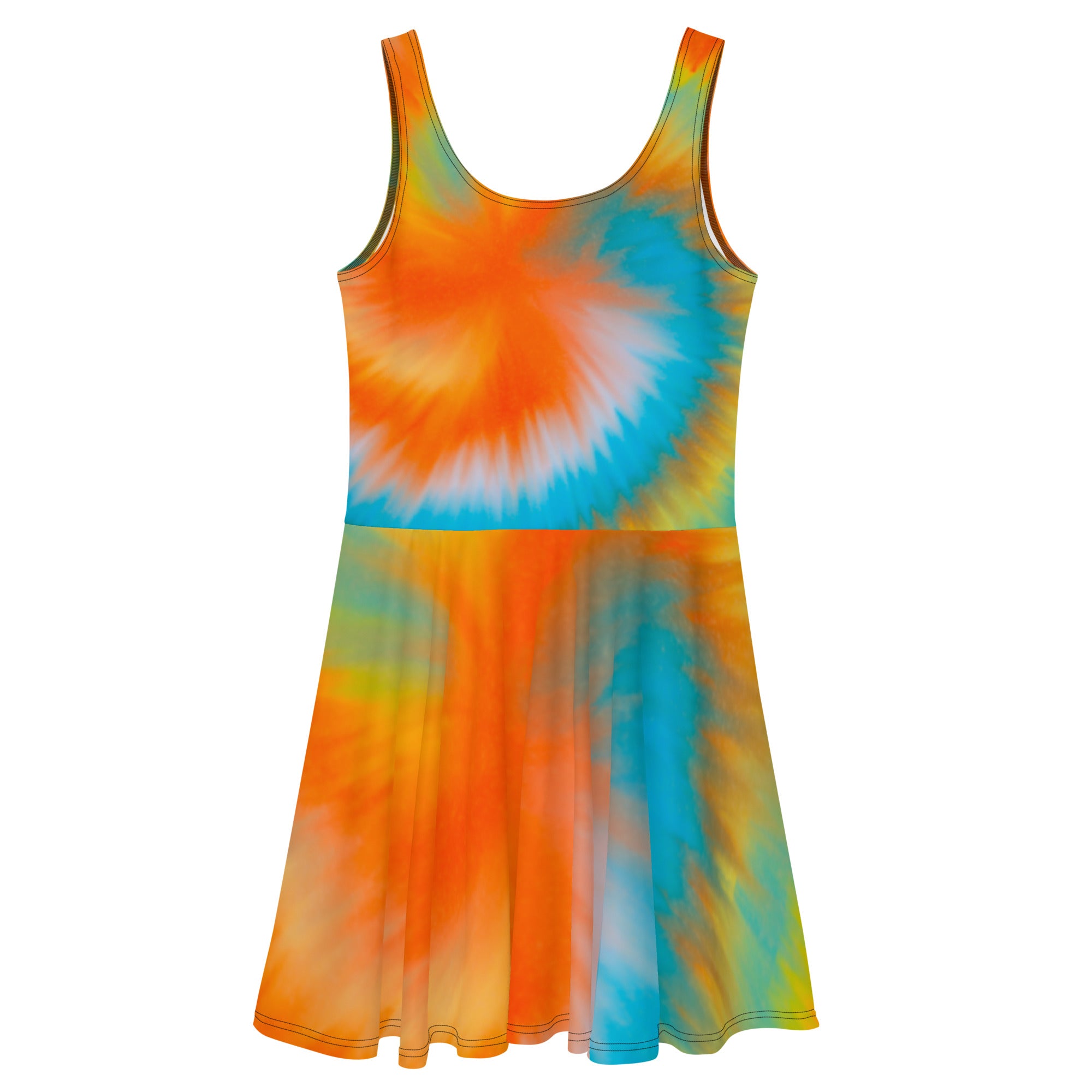 Rich Vibes RV Colorful Palm Tree Silhouette Tie Dye Sunset Volt Rainbow - Skater Dress