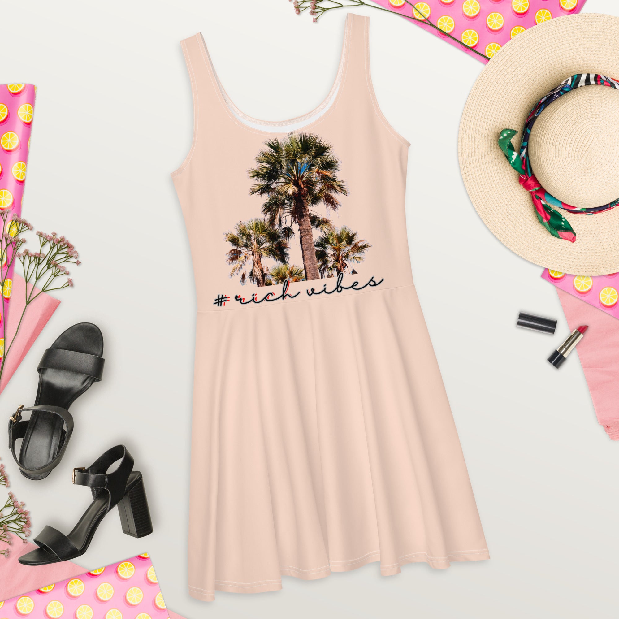 Rich Vibes RV Colorful Palm Tree Silhouette Cinderella - Skater Dress