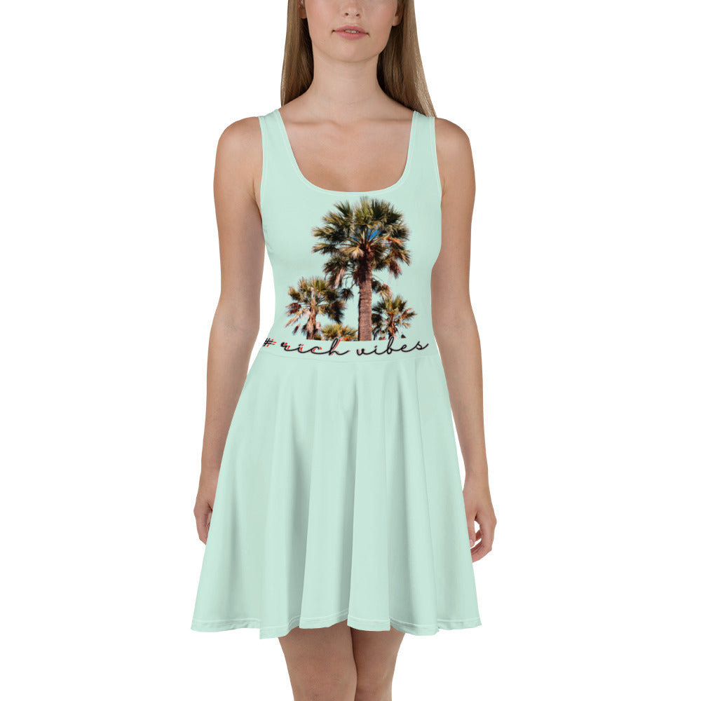 Rich Vibes RV Colorful Palm Tree Silhouette Humming Bird - Skater Dress