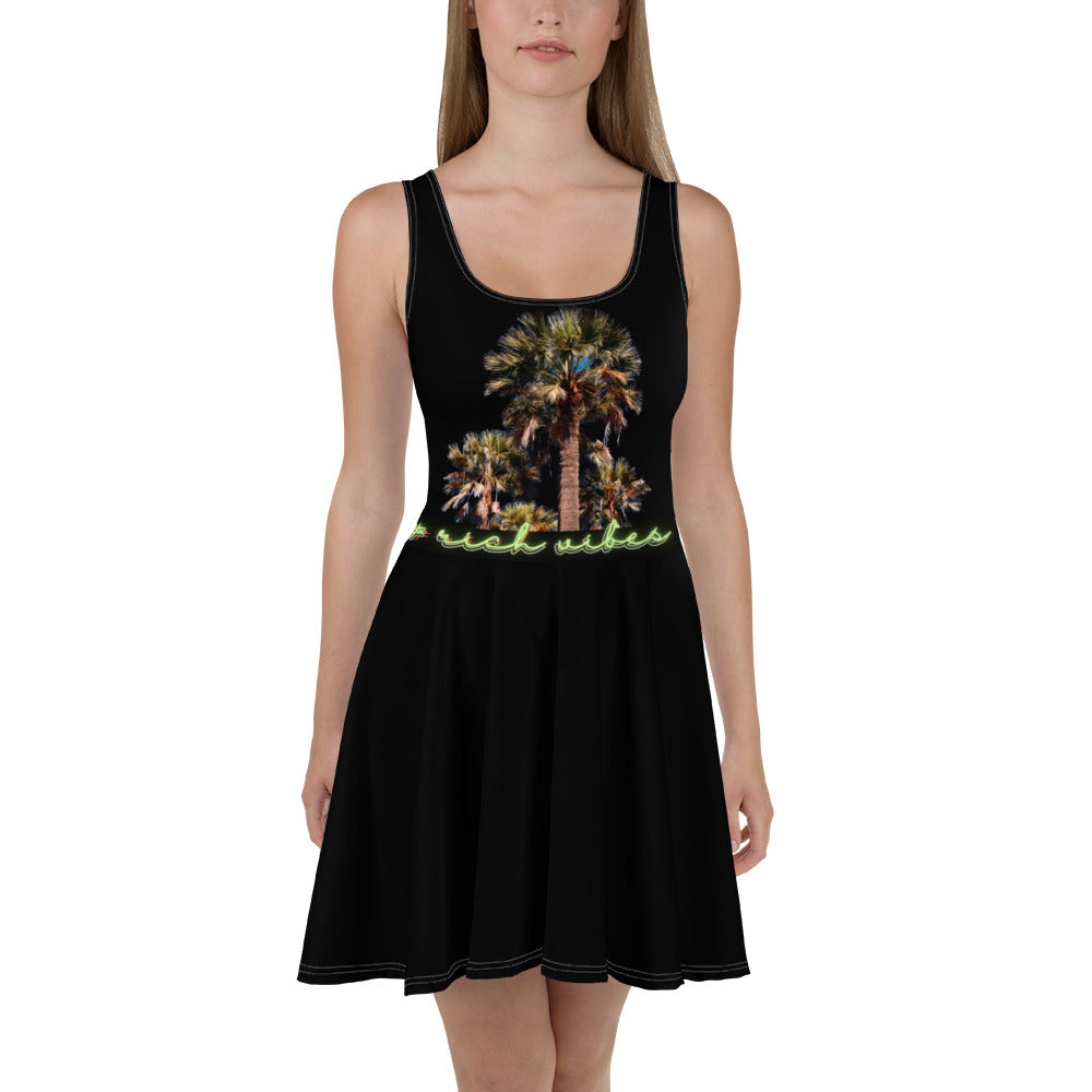Rich Vibes RV Colorful Palm Tree Silhouette Volt Black - Skater Dress
