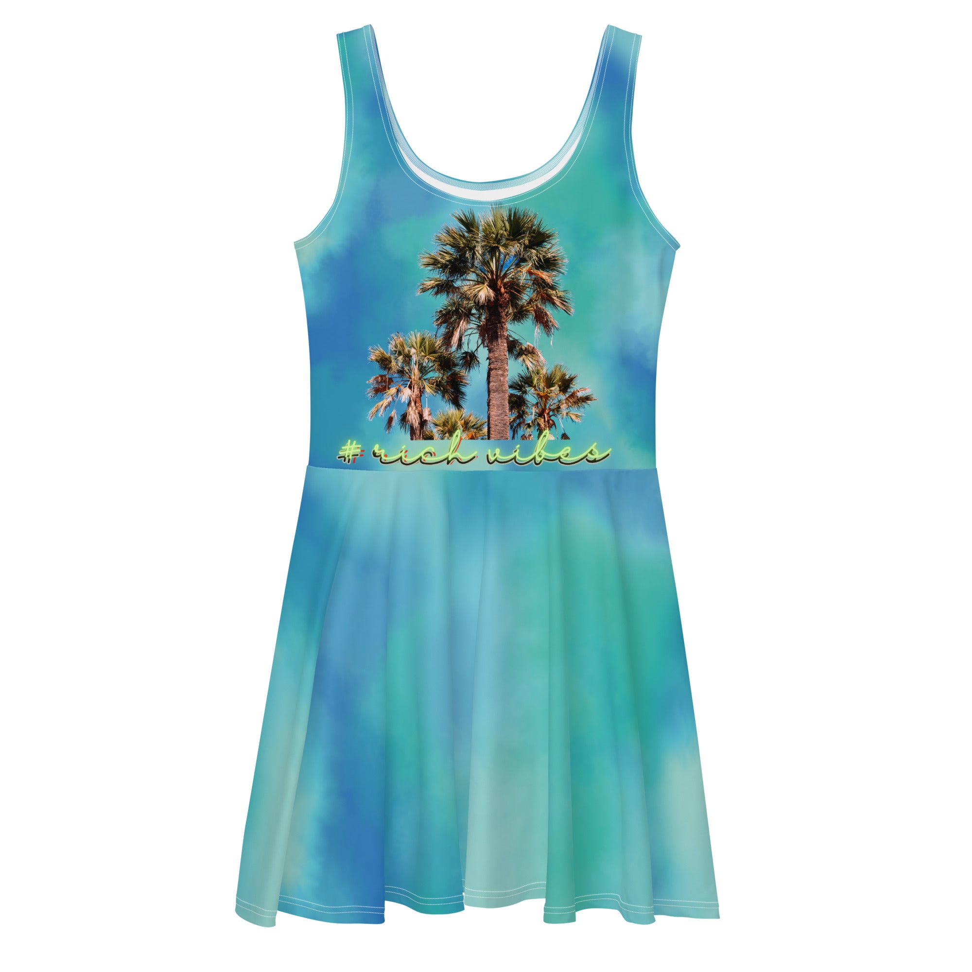 Rich Vibes RV Colorful Palm Tree Silhouette Volt Watercolor - Skater Dress