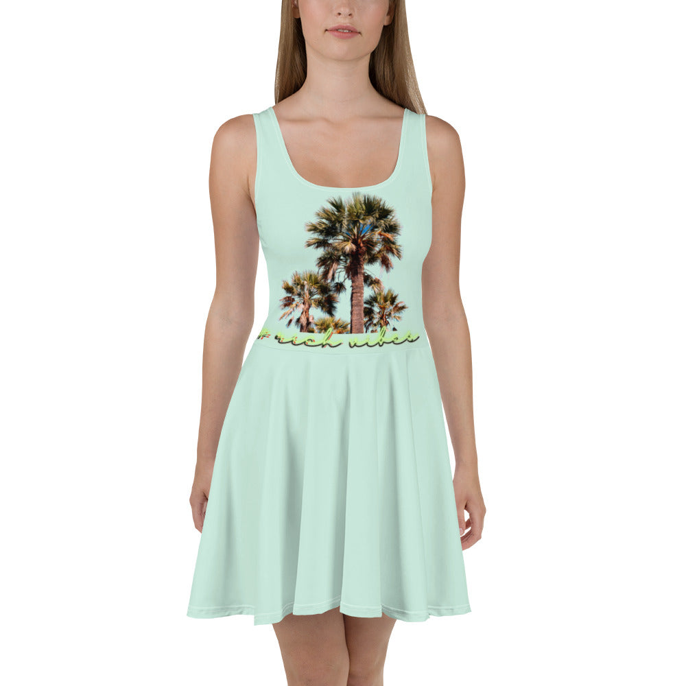Rich Vibes RV Colorful Palm Tree Silhouette Volt Humming Bird - Skater Dress