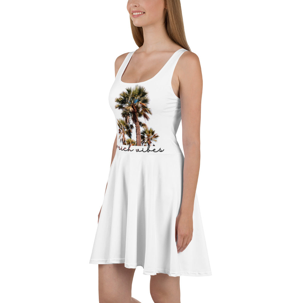Rich Vibes RV Colorful Palm Tree Silhouette White - Skater Dress