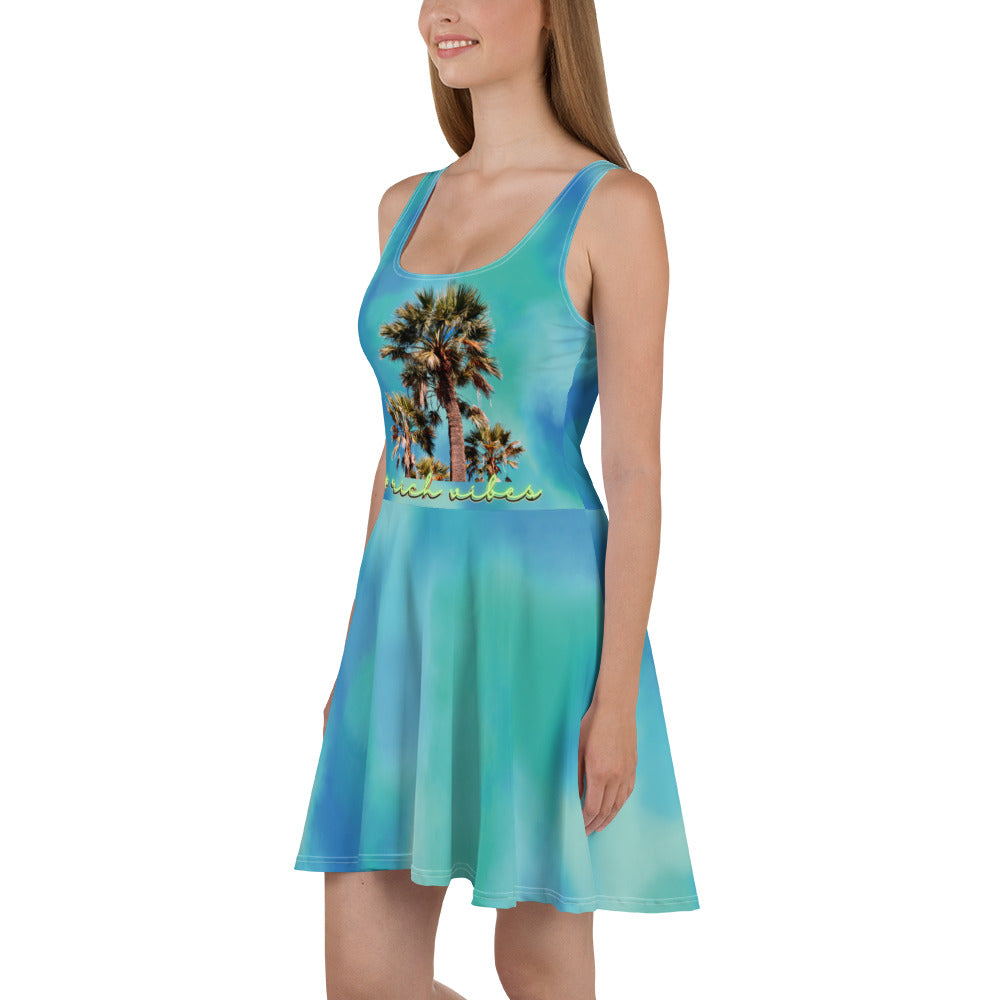 Rich Vibes RV Colorful Palm Tree Silhouette Volt Watercolor - Skater Dress