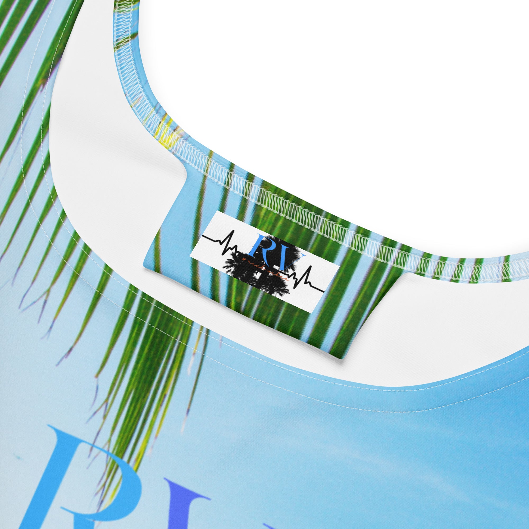 Rich Vibes RV Colorful Palm Tree Silhouette Ocean Blue Beach Set - Skater Dress