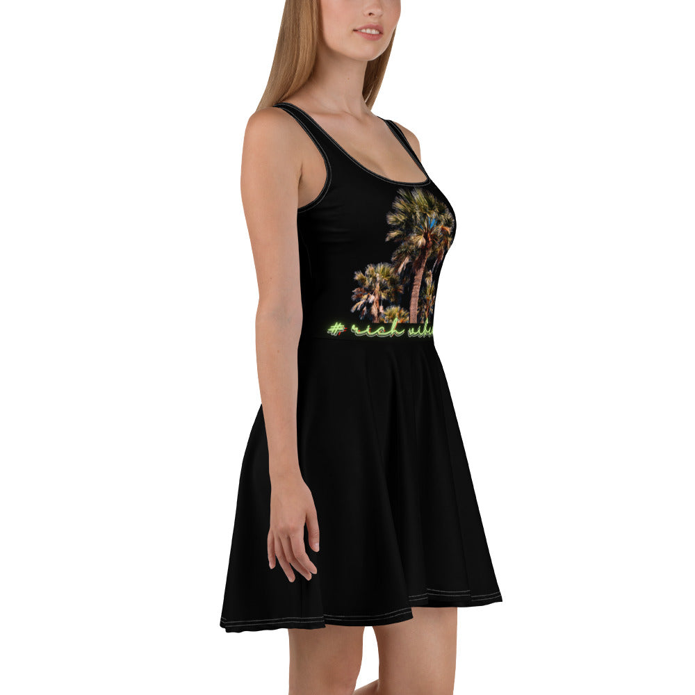Rich Vibes RV Colorful Palm Tree Silhouette Volt Black - Skater Dress