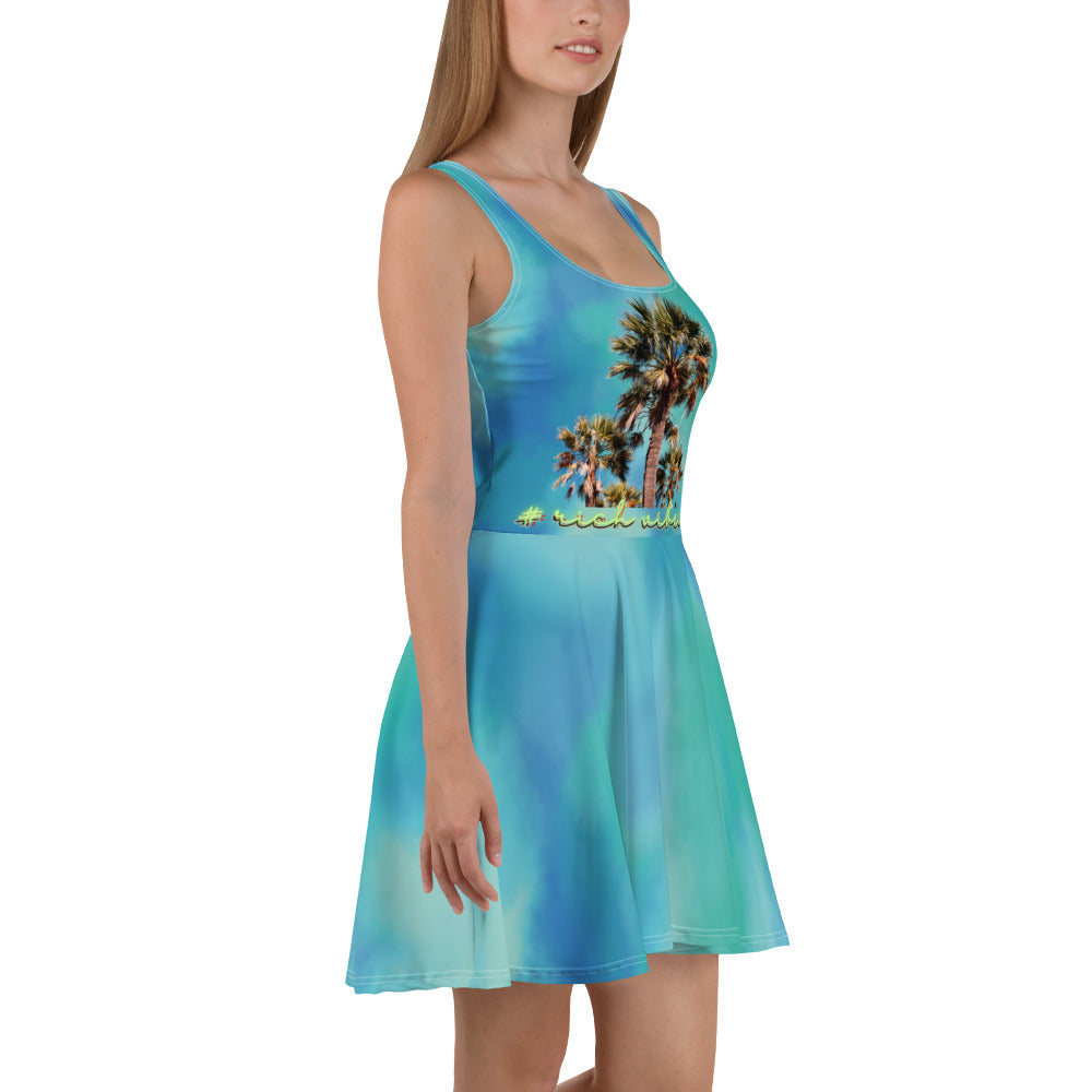 Rich Vibes RV Colorful Palm Tree Silhouette Volt Watercolor - Skater Dress