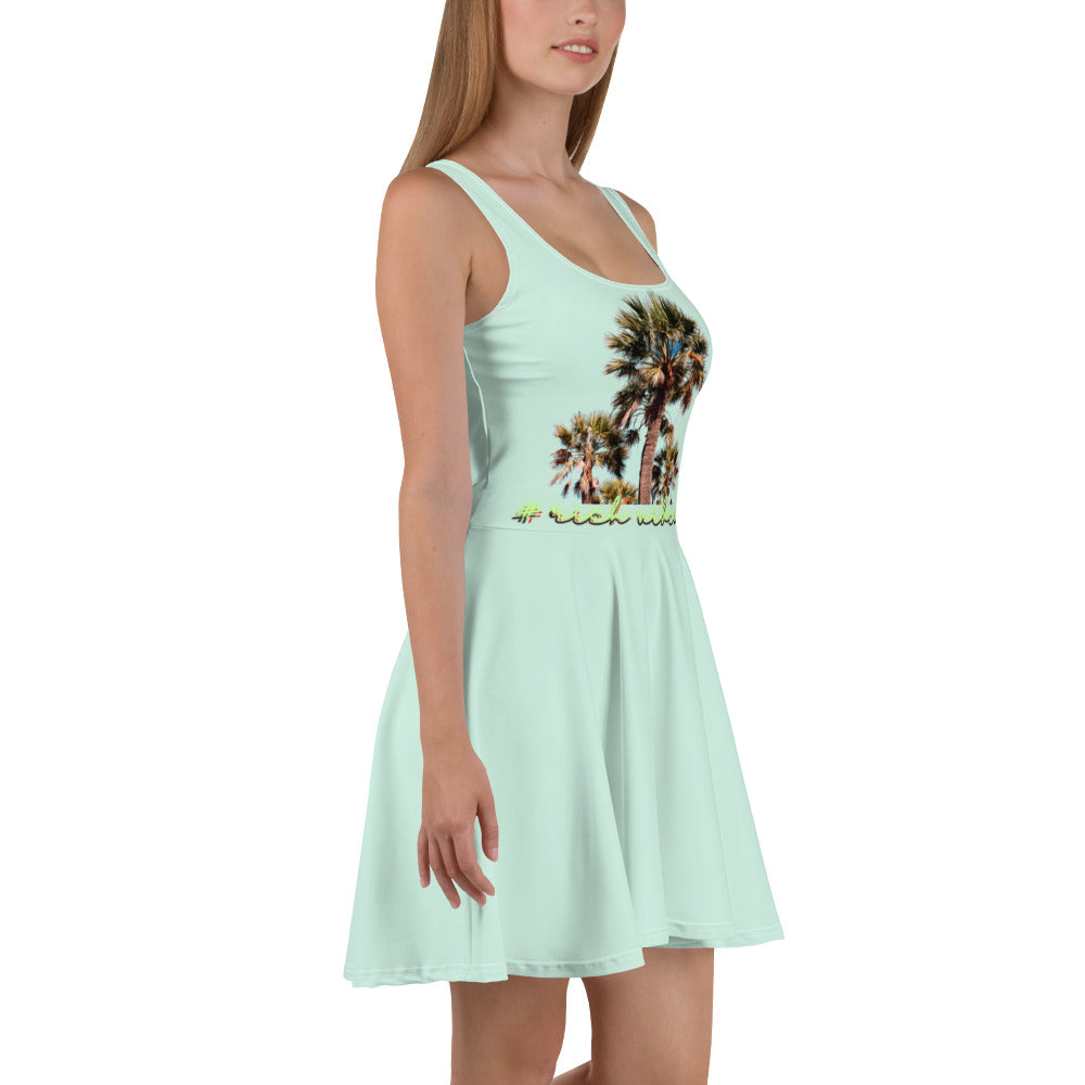 Rich Vibes RV Colorful Palm Tree Silhouette Volt Humming Bird - Skater Dress