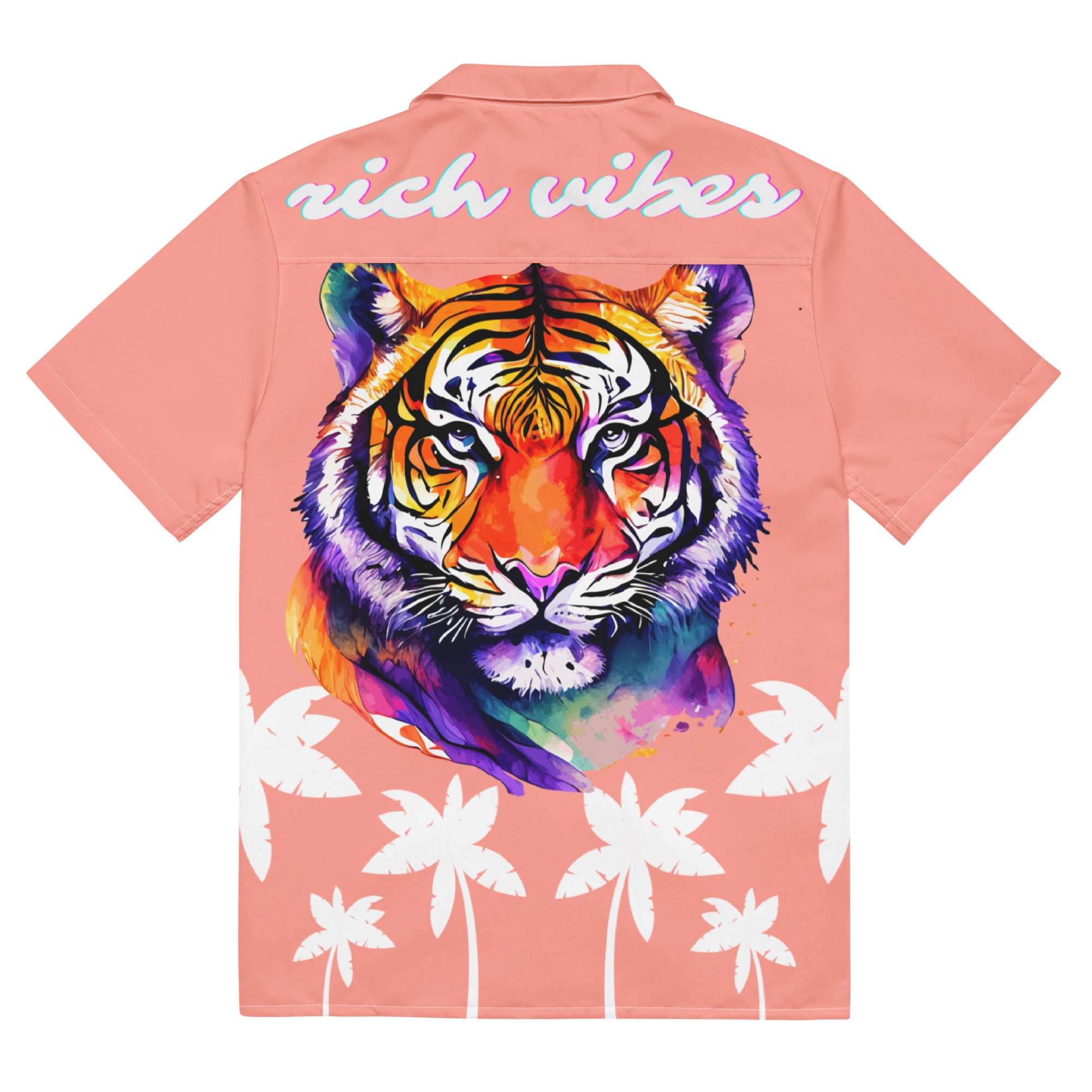Rich Vibes Tropical Peach White Palms Jungle Tiger - Unisex button shirt