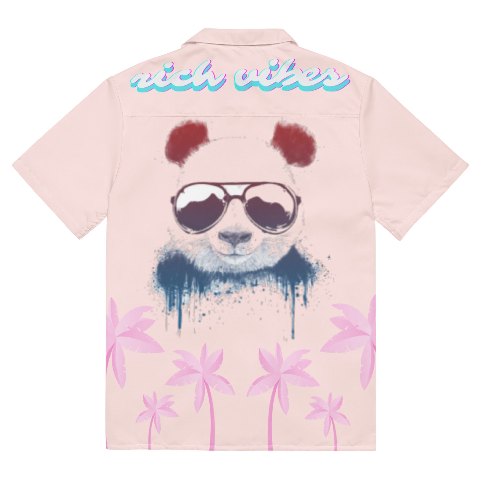 Rich Vibes Tropical Pink Palms Jungle Panda - Unisex button shirt w/ white button