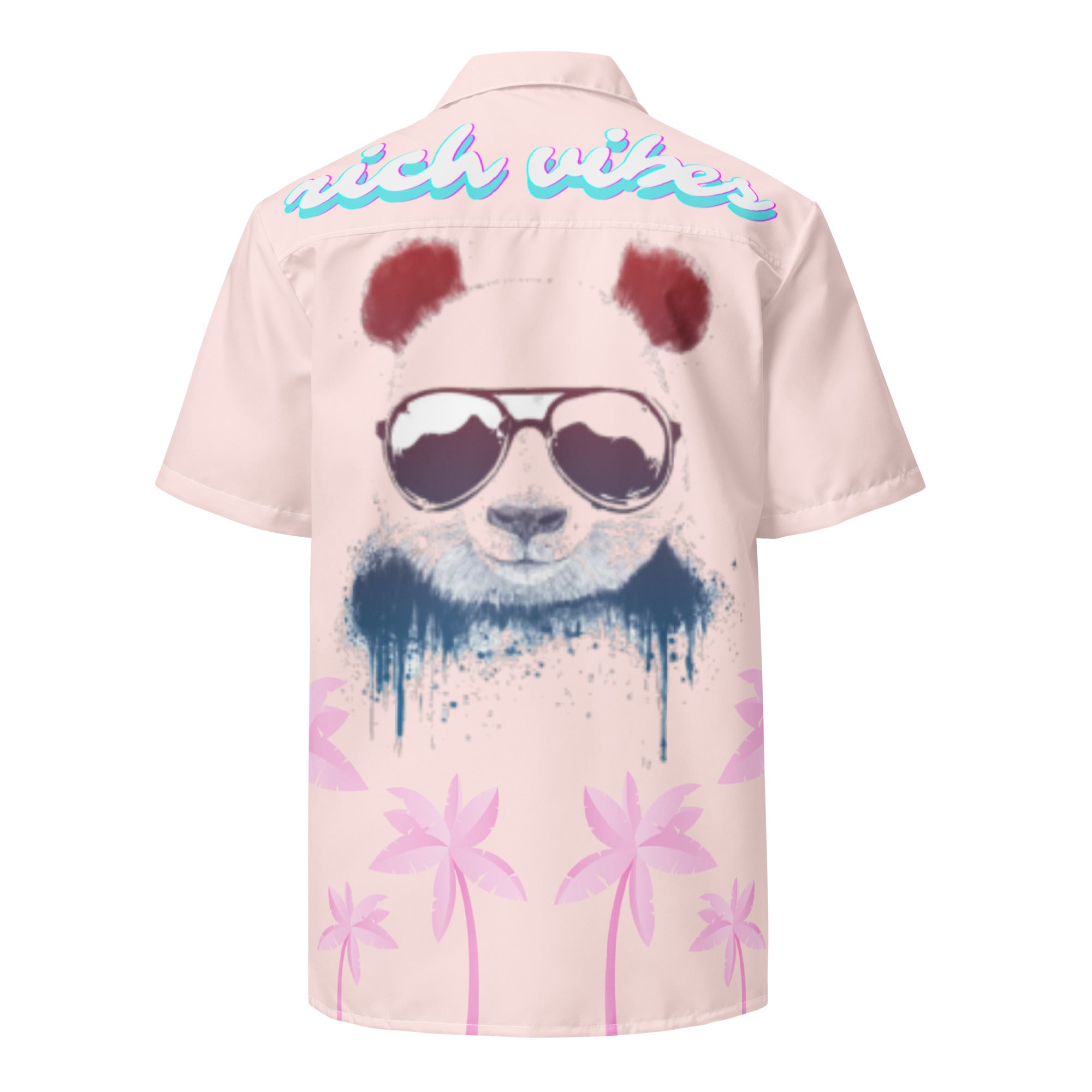 Rich Vibes Tropical Pink Palms Jungle Panda - Unisex button shirt w/ white button