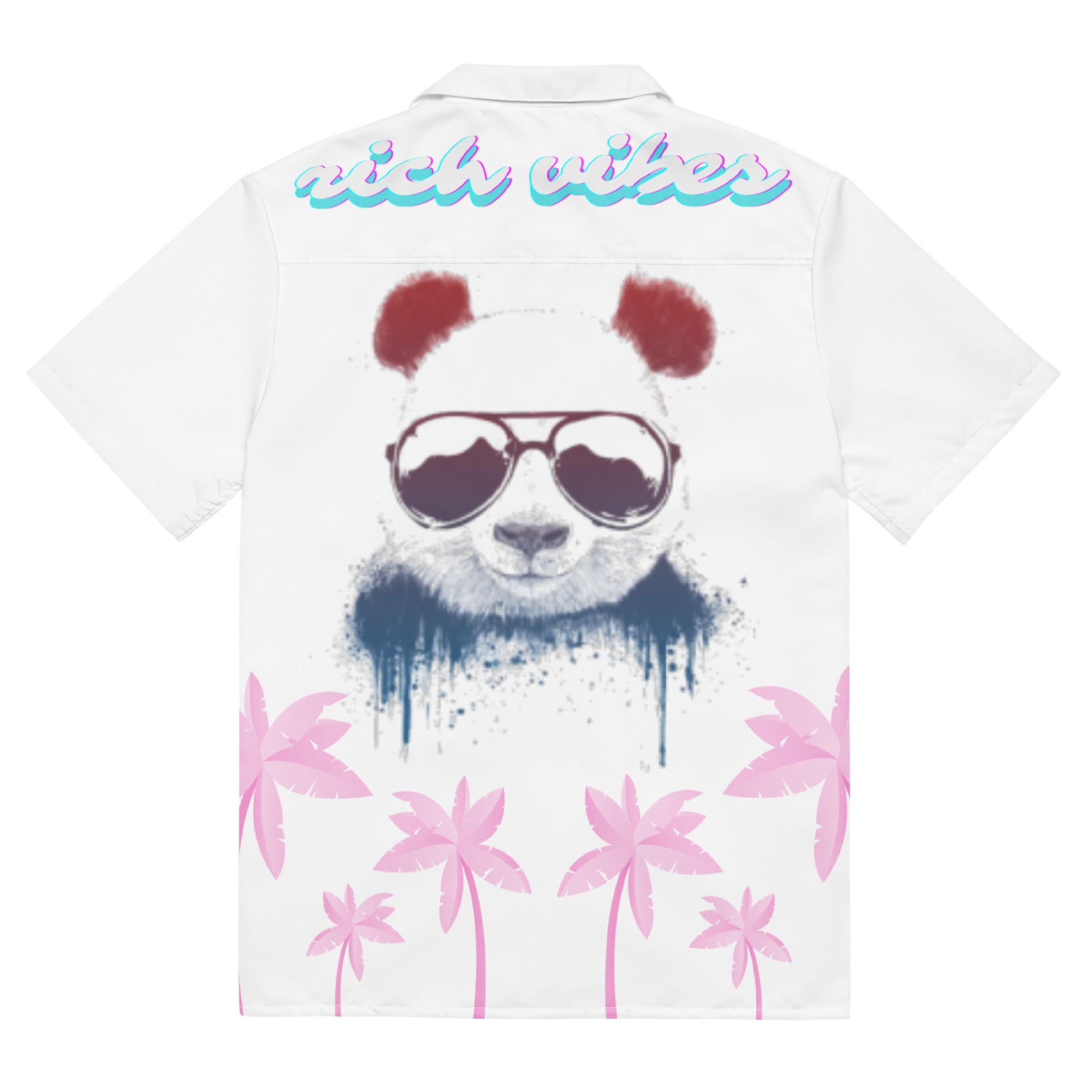 Rich Vibes Tropical White Palms Jungle Panda - Unisex button shirt w/ white button