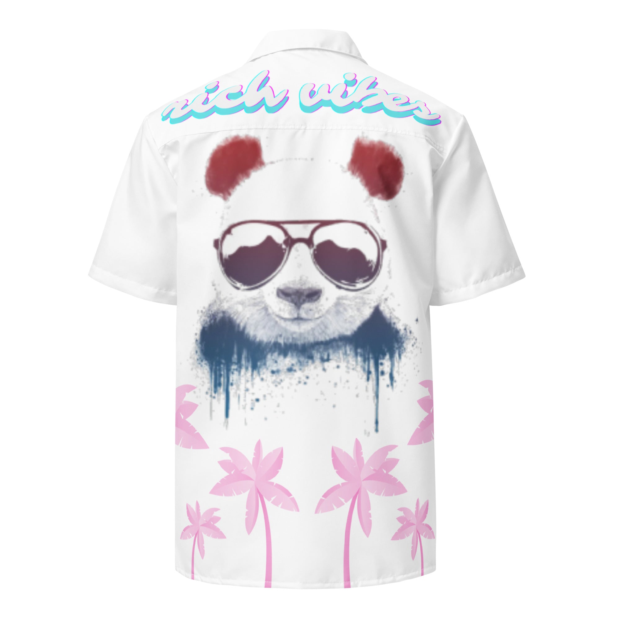Rich Vibes Tropical White Palms Jungle Panda - Unisex button shirt w/ white button