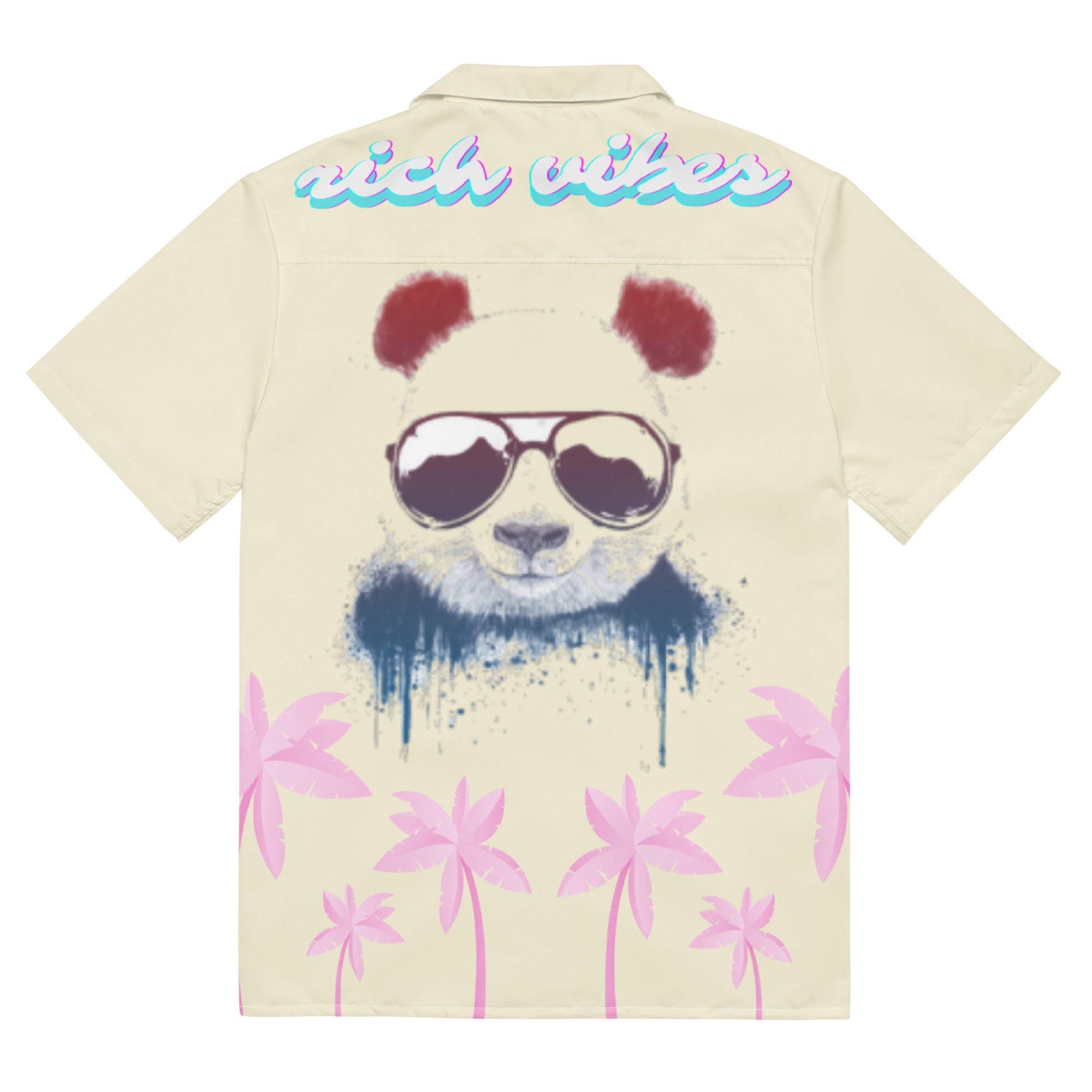 Rich Vibes Tropical Apricot White Palms Jungle Panda - Unisex button shirt w/ white button