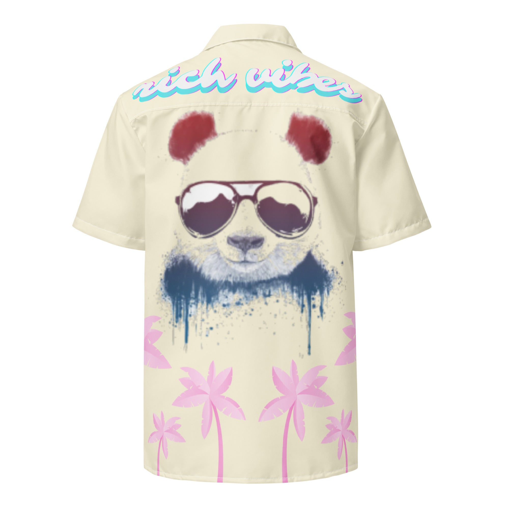 Rich Vibes Tropical Apricot White Palms Jungle Panda - Unisex button shirt w/ white button