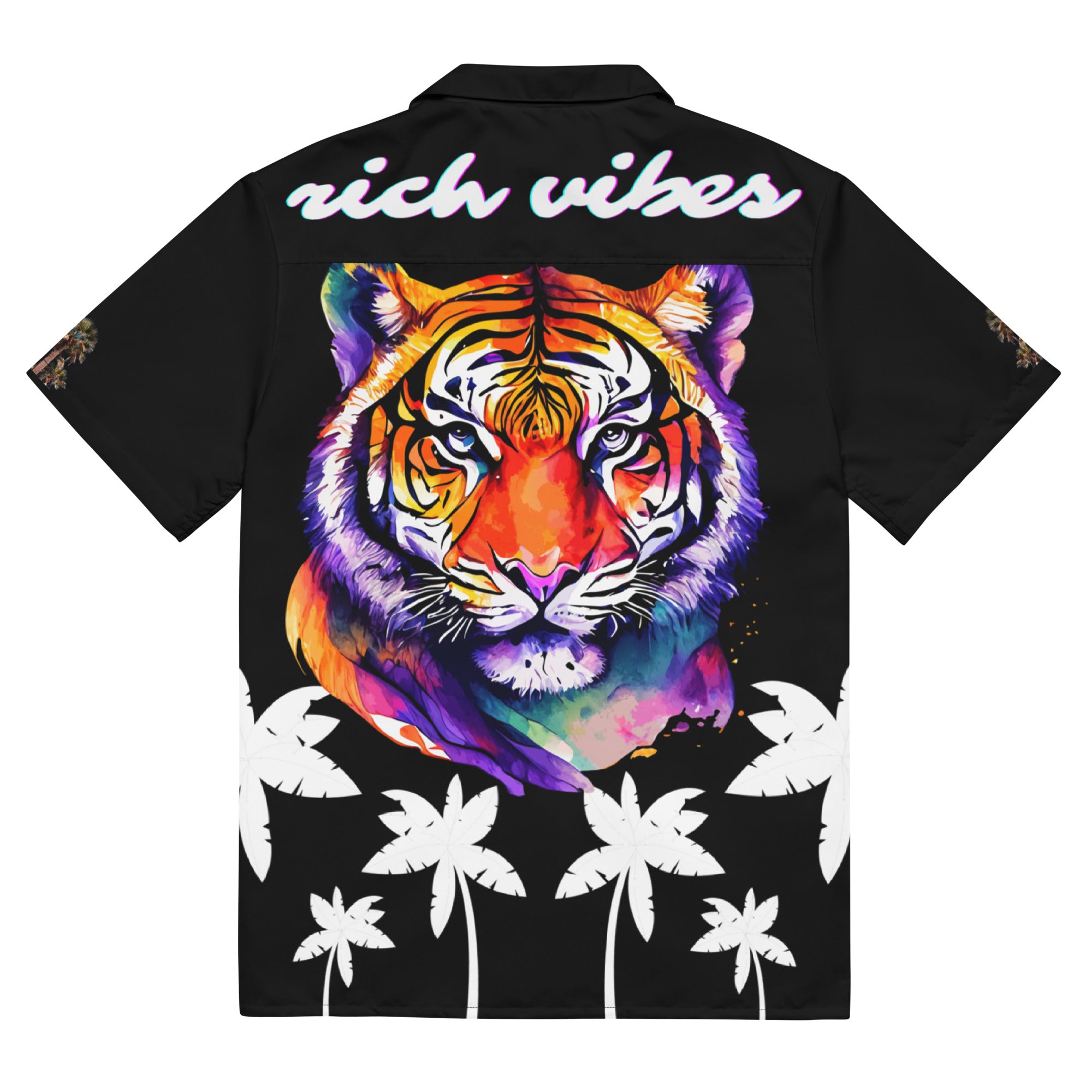 Rich Vibes RR Tropical Black&White Palms Jungle Tiger - Unisex button shirt w/ black button