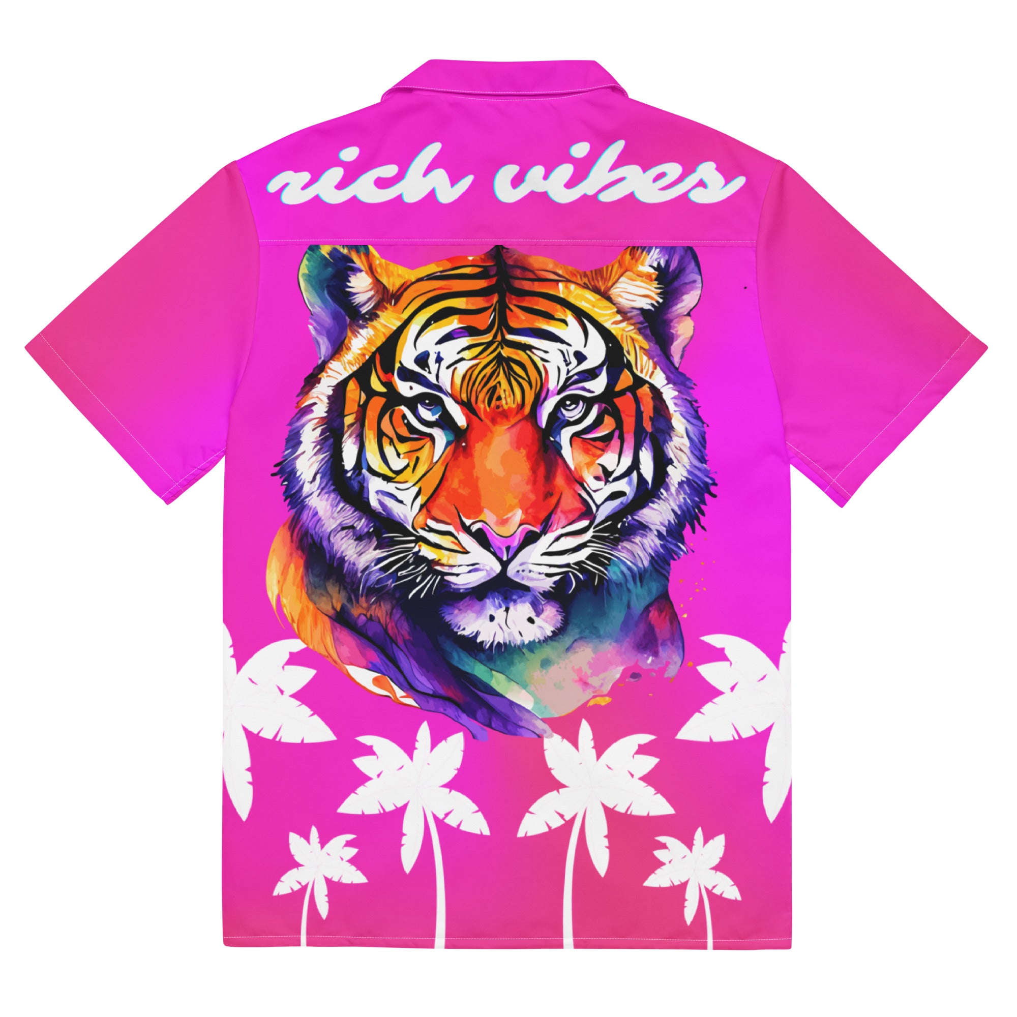 Rich Vibes Tropical Pink White Palms Jungle Tiger - Unisex button shirt