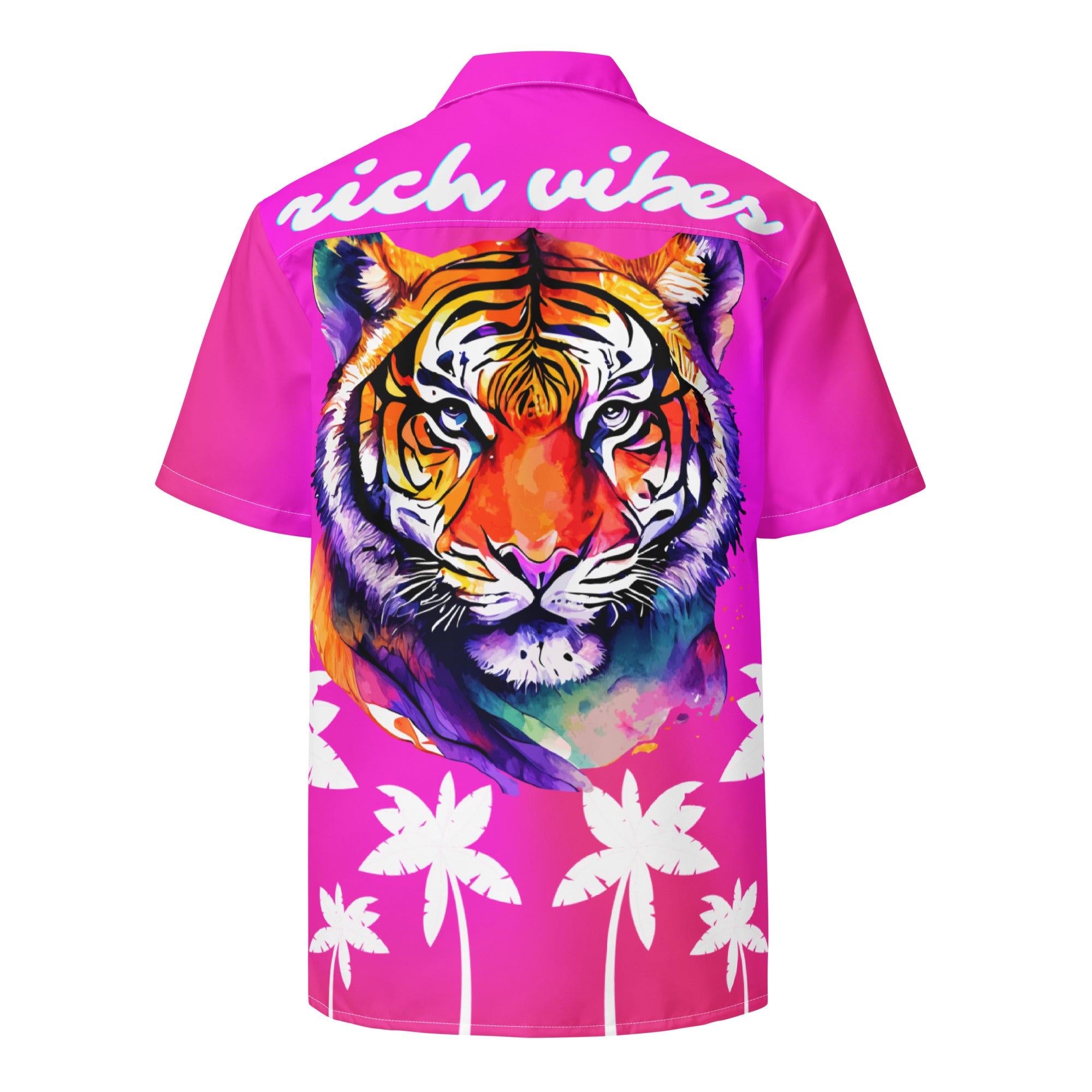 Rich Vibes Tropical Pink White Palms Jungle Tiger - Unisex button shirt