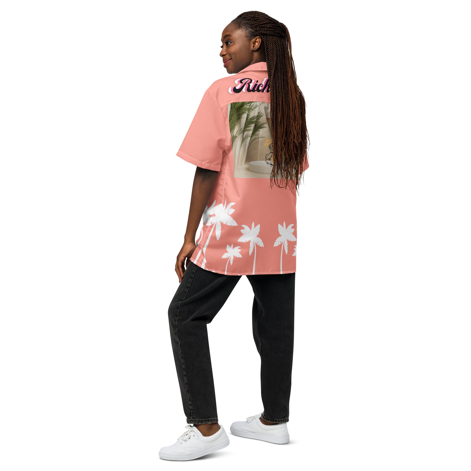 Rich Vibes No Fake Smiles Given Platform - Unisex button shirt Peach