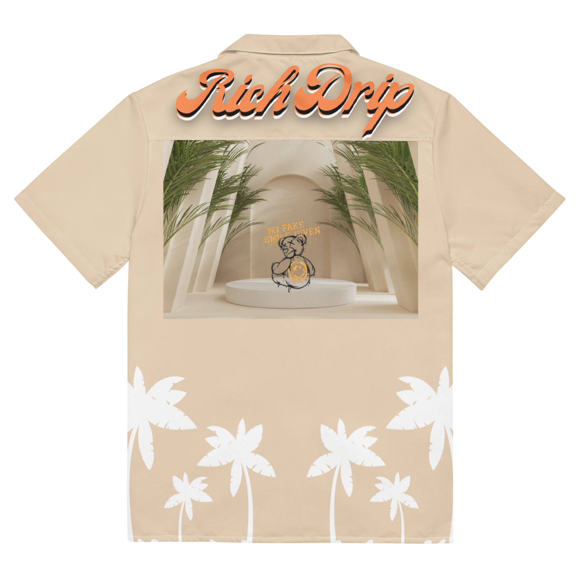 Rich Vibes No Fake Smiles Given Platform - Unisex button shirt Khaki w/White button