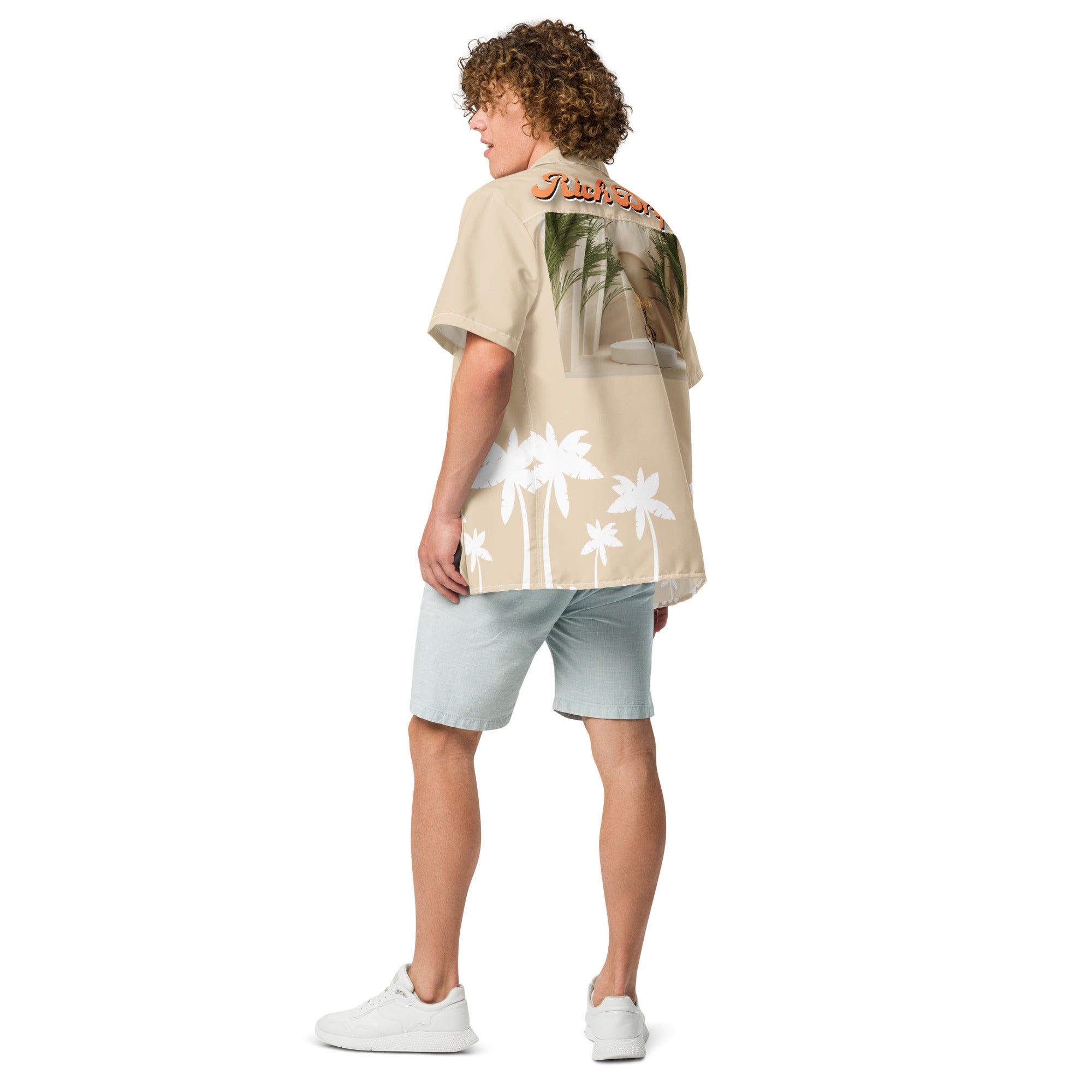 Rich Vibes No Fake Smiles Given Platform - Unisex button shirt Khaki w/White button