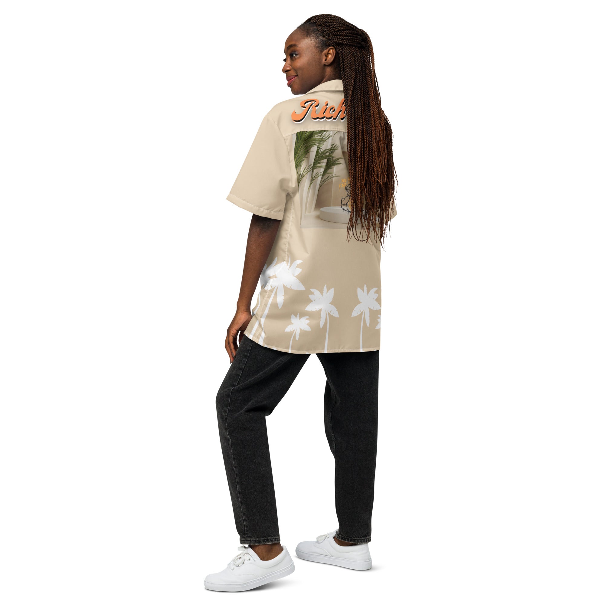 Rich Vibes No Fake Smiles Given Platform - Unisex button shirt Khaki w/White button