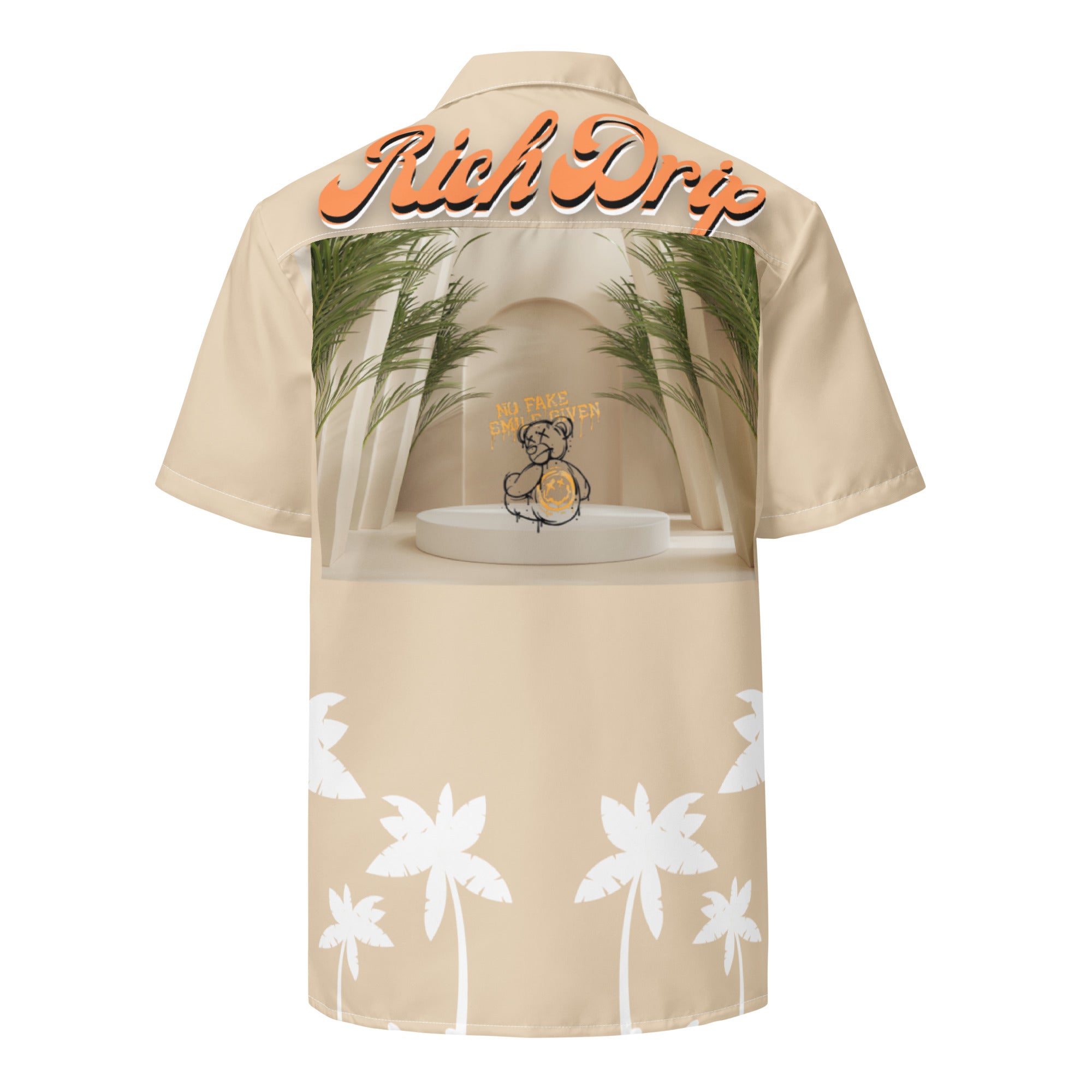 Rich Vibes No Fake Smiles Given Platform - Unisex button shirt Khaki w/White button