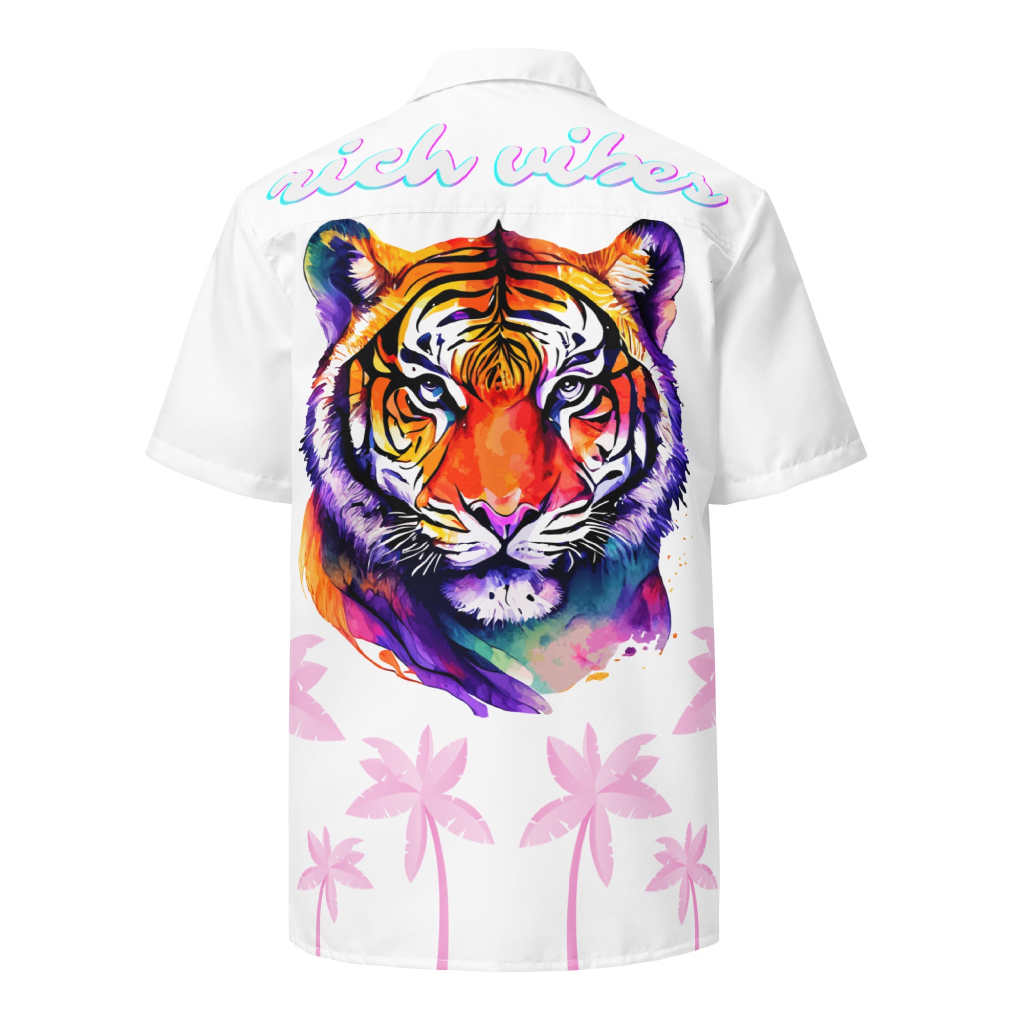 Rich Vibes Tropical Tiger Pink Palms Jungle - Unisex button shirt w/ white button