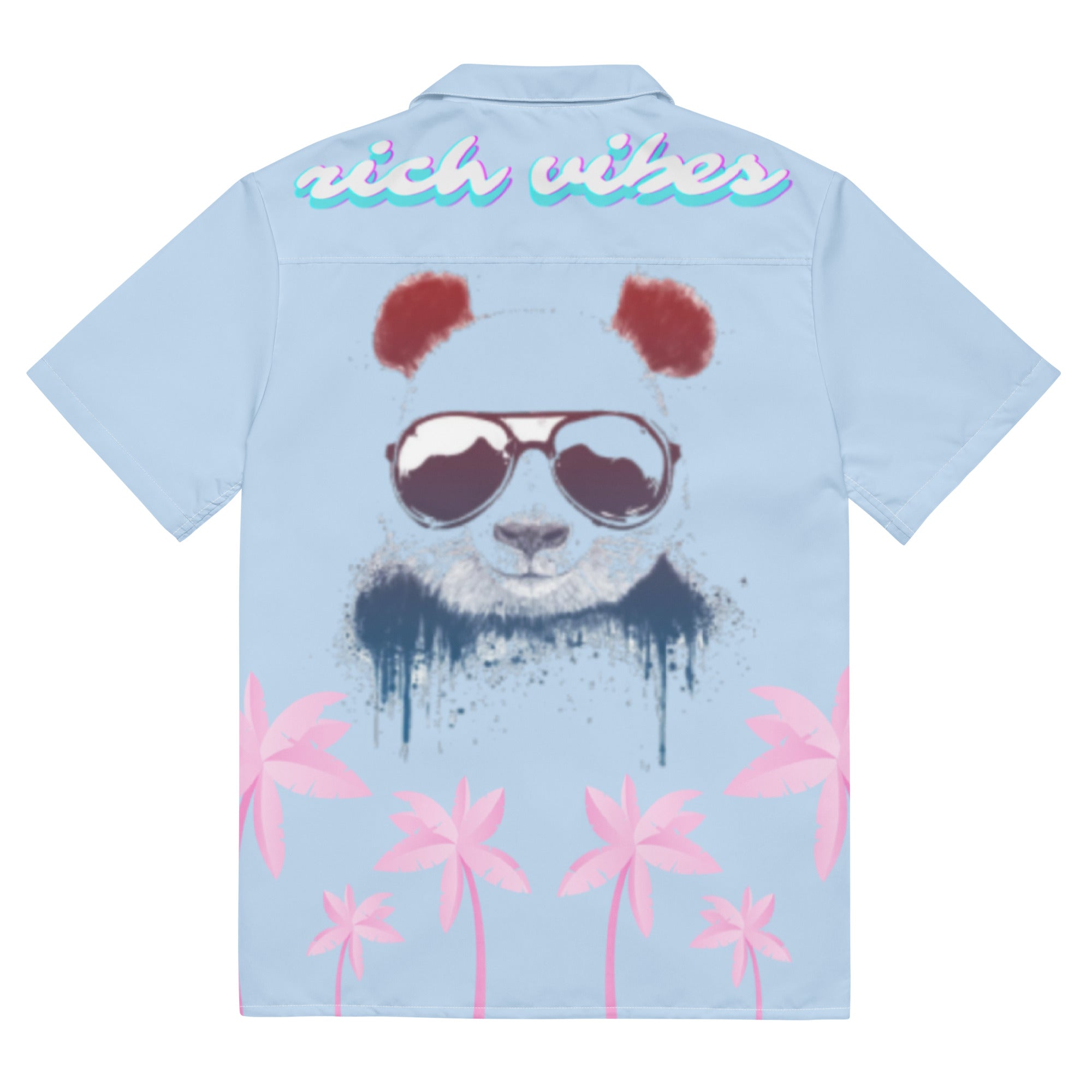 Rich Vibes Tropical Baby Blue Palms Jungle Panda - Unisex button shirt w/ white button