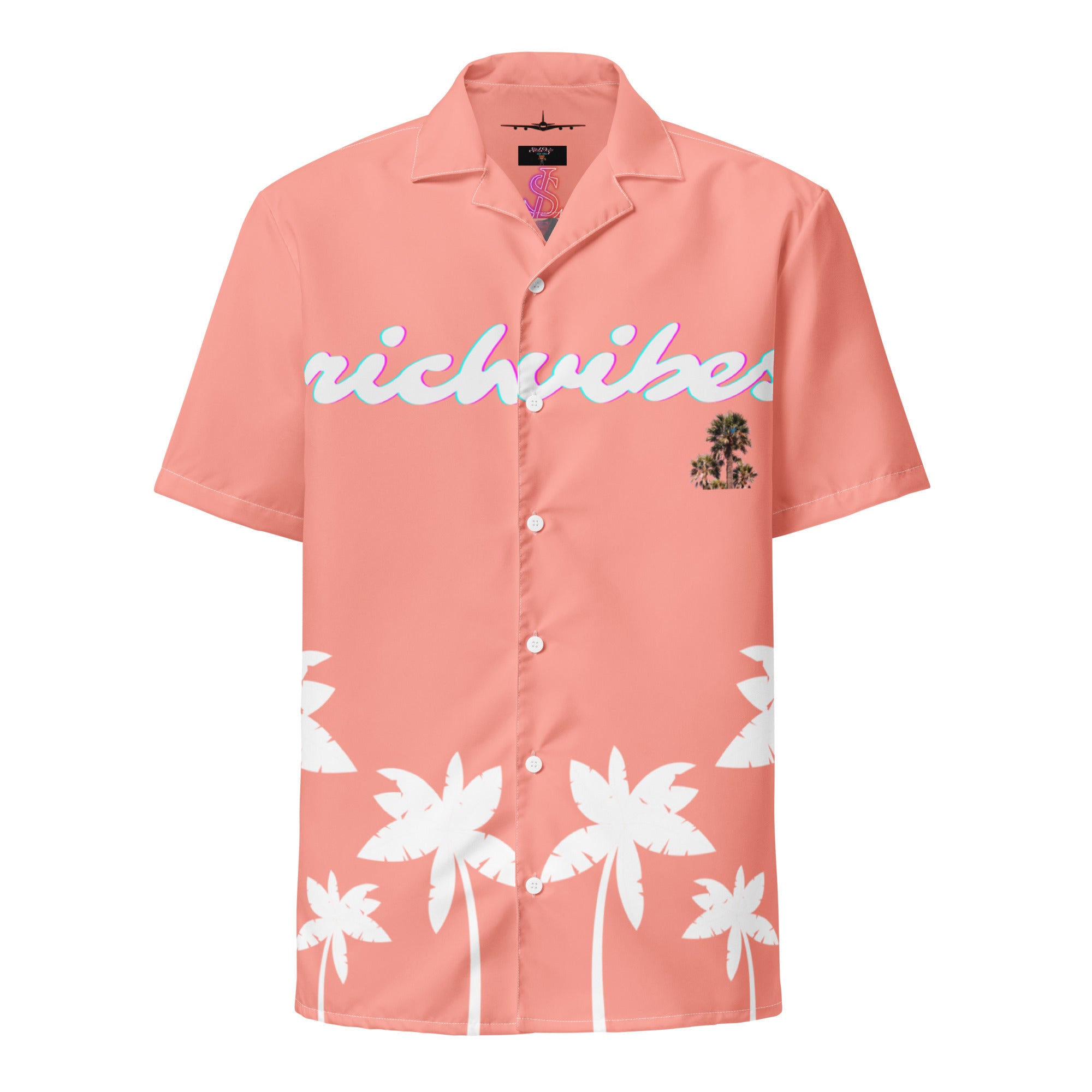 Rich Vibes Tropical Peach White Palms Jungle Tiger - Unisex button shirt
