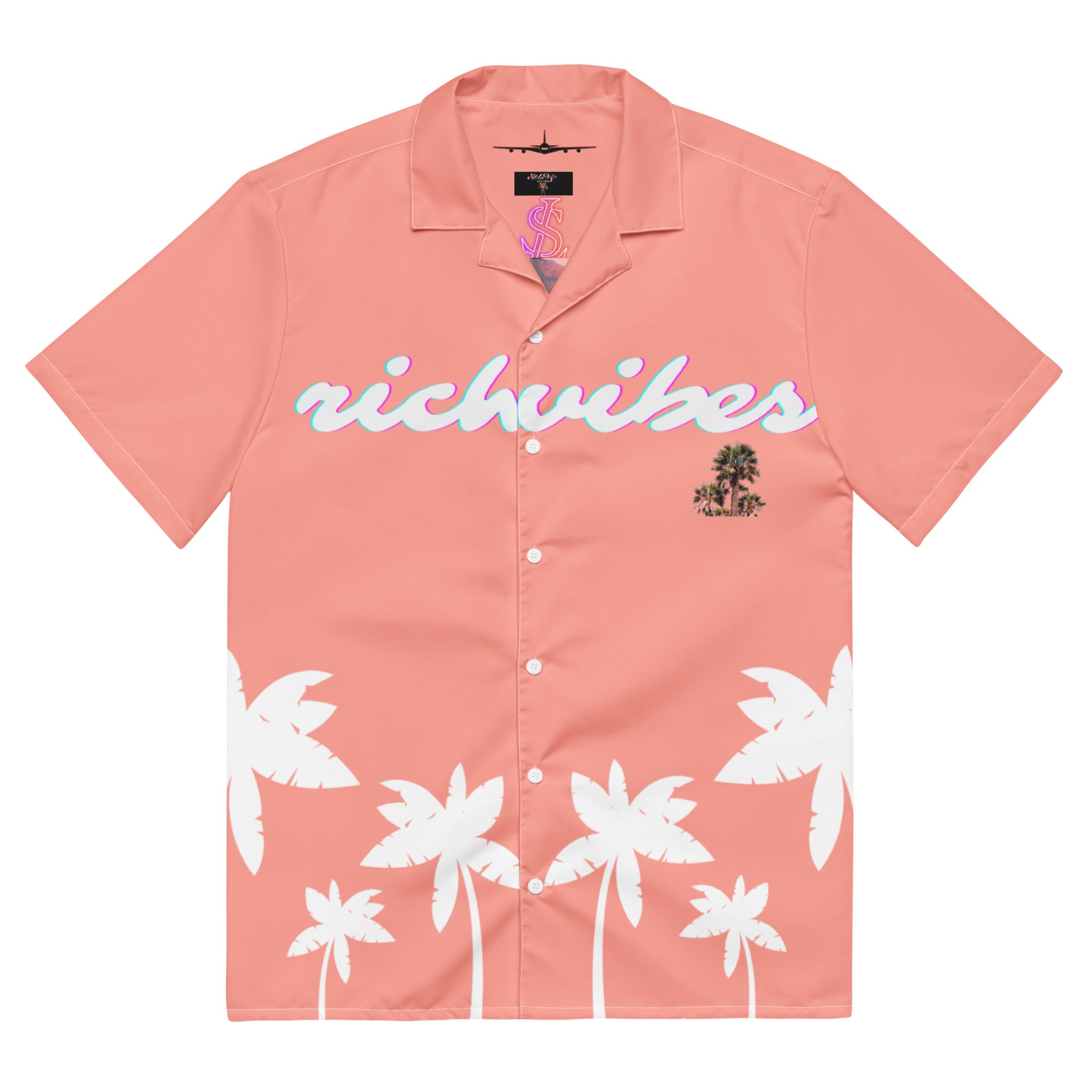 Rich Vibes Tropical Peach White Palms Jungle Tiger - Unisex button shirt