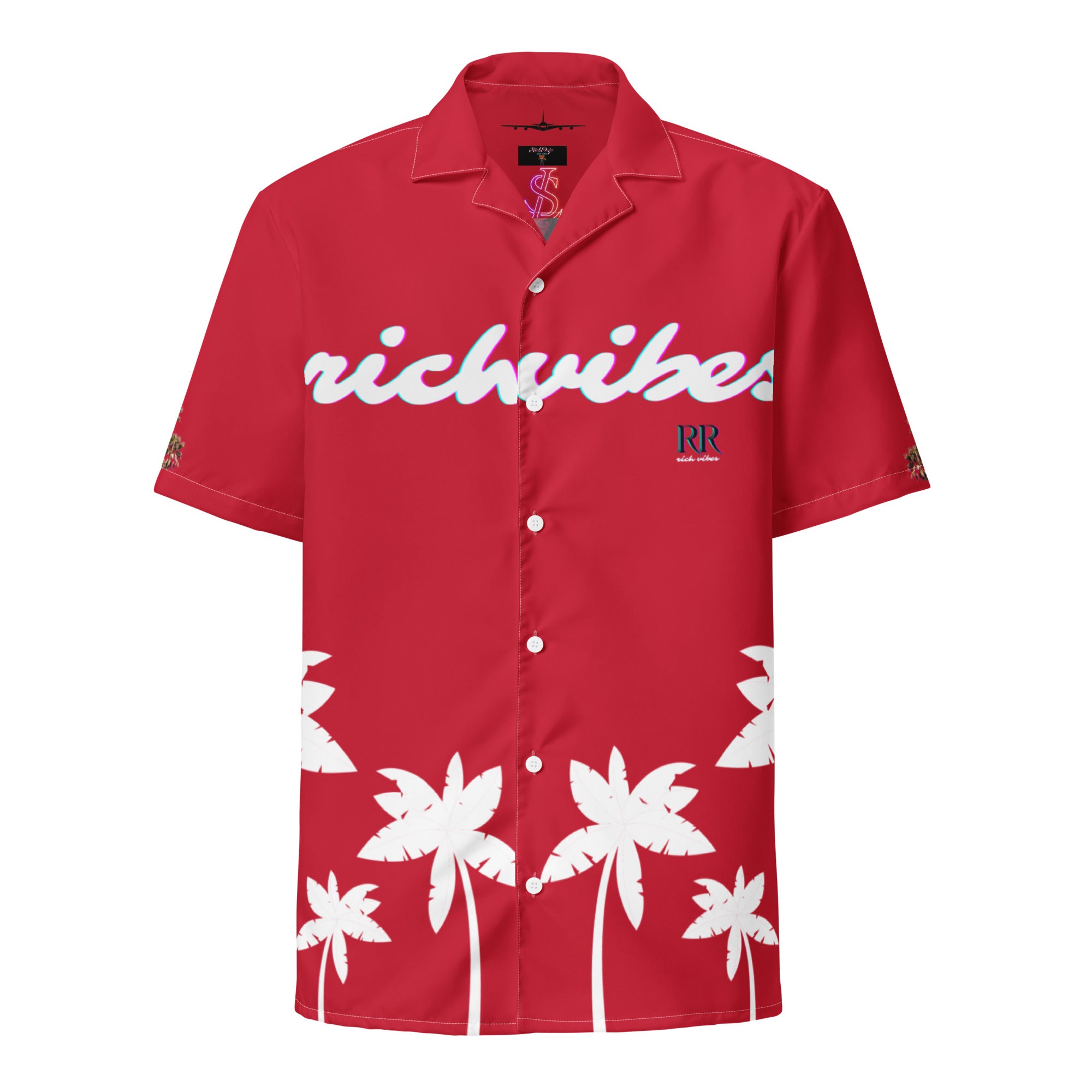 Rich Vibes Tropical Royal Red&White Palms Jungle Tiger - Unisex button shirt w/ white button