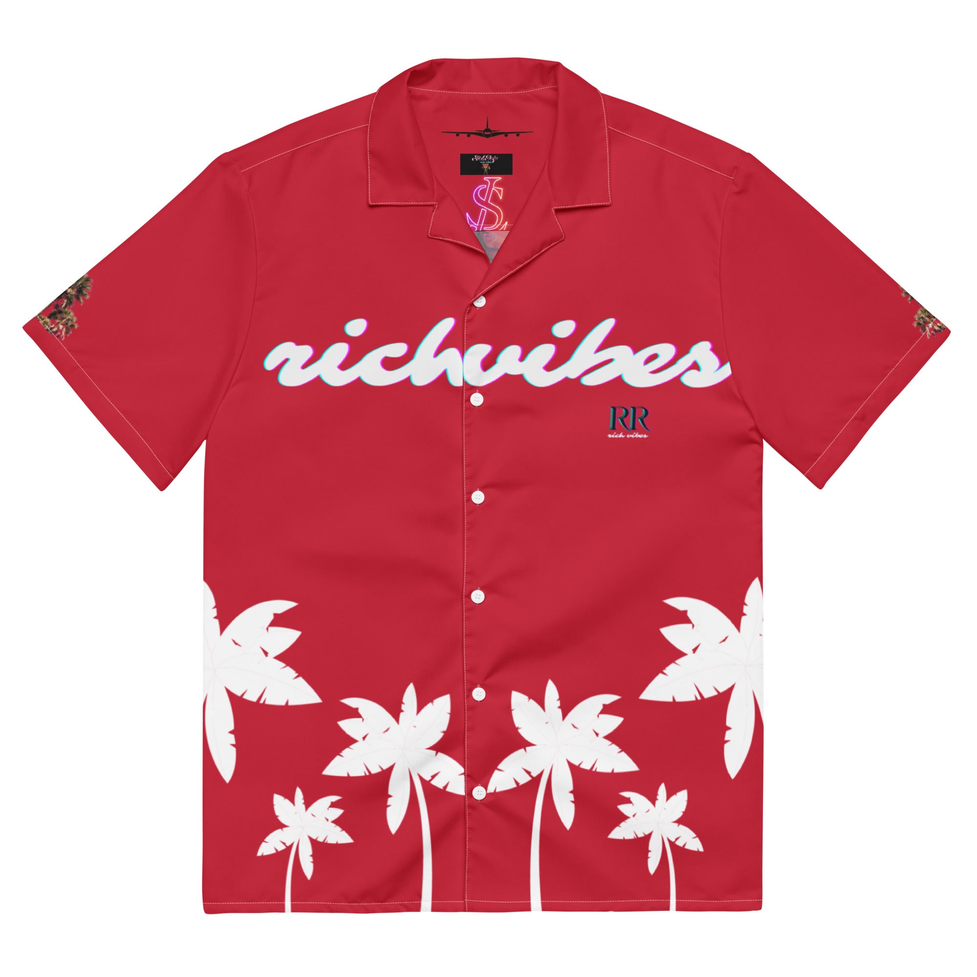 Rich Vibes Tropical Royal Red&White Palms Jungle Tiger - Unisex button shirt w/ white button