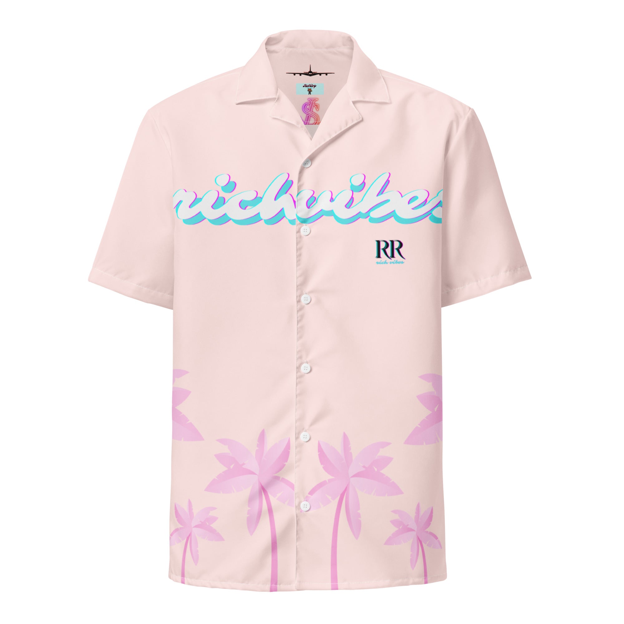 Rich Vibes Tropical Pink Palms Jungle Panda - Unisex button shirt w/ white button