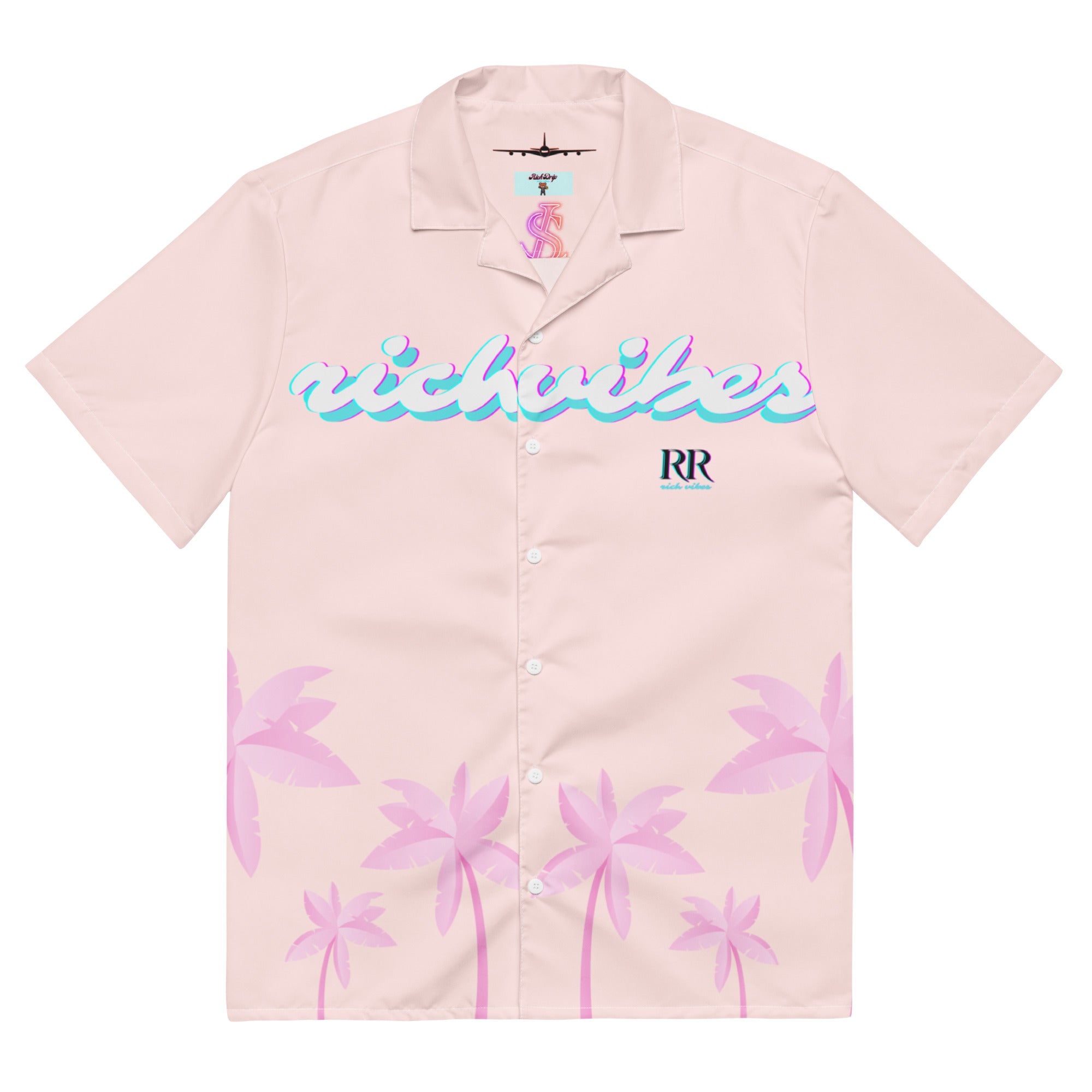 Rich Vibes Tropical Pink Palms Jungle Panda - Unisex button shirt w/ white button