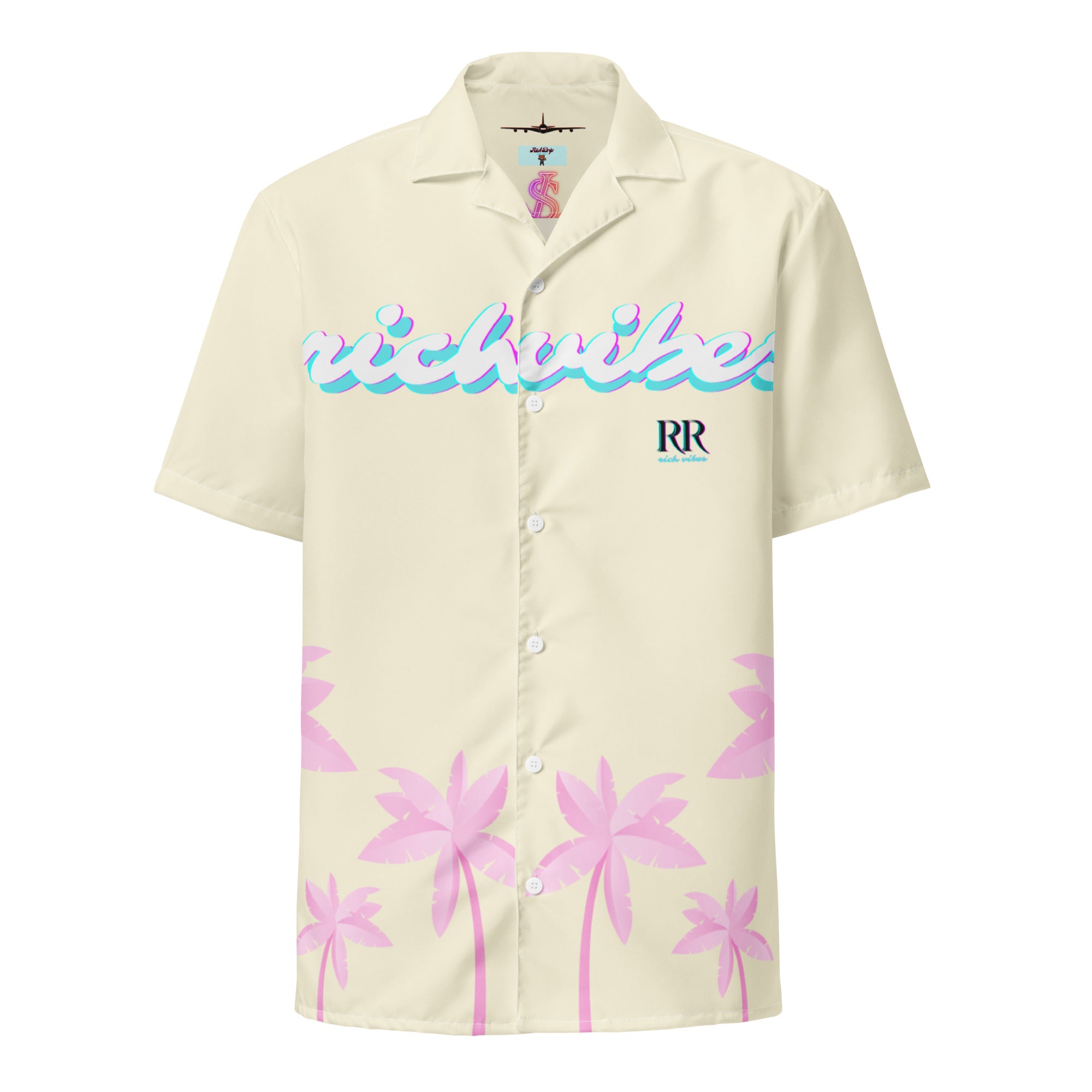 Rich Vibes Tropical Apricot White Palms Jungle Panda - Unisex button shirt w/ white button