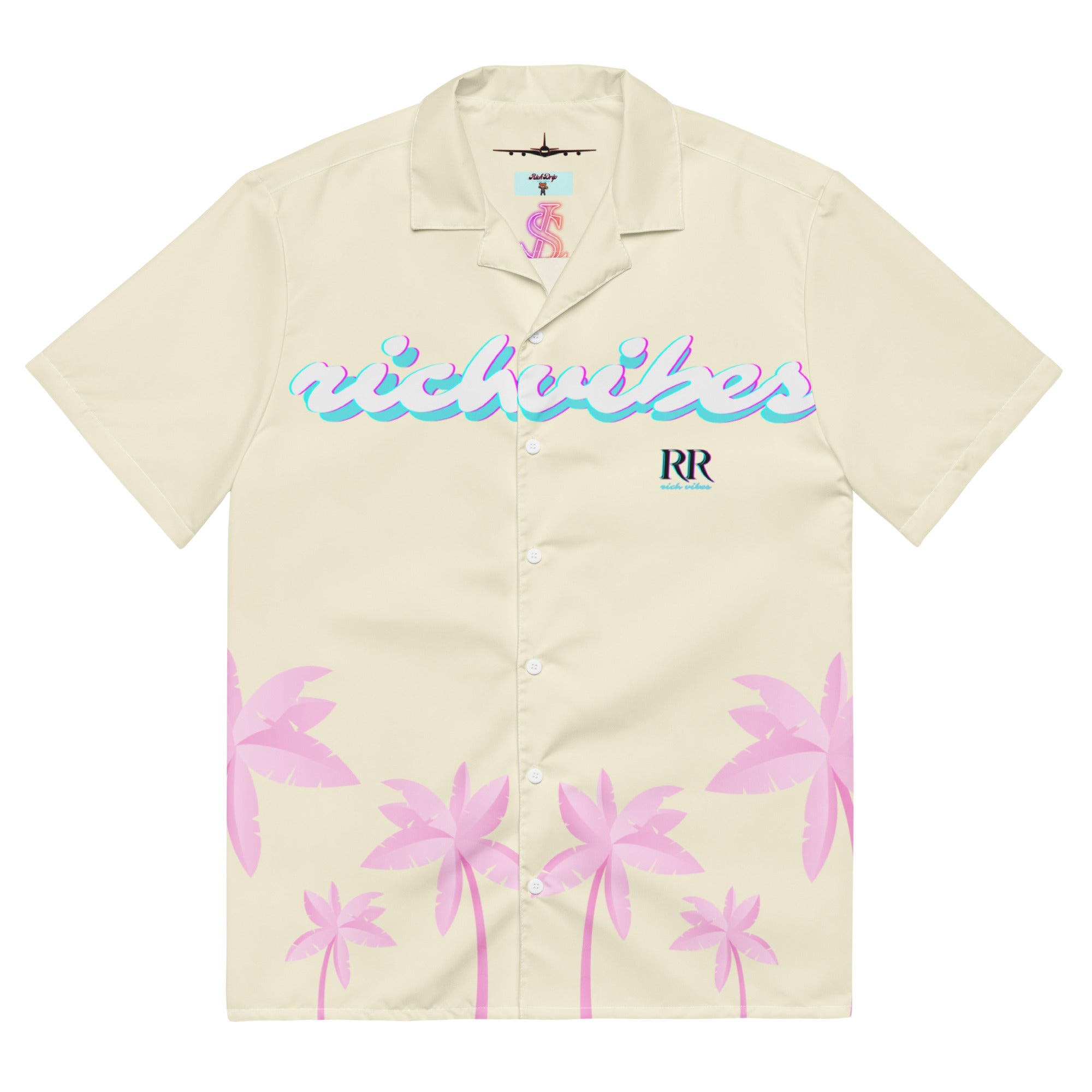 Rich Vibes Tropical Apricot White Palms Jungle Panda - Unisex button shirt w/ white button