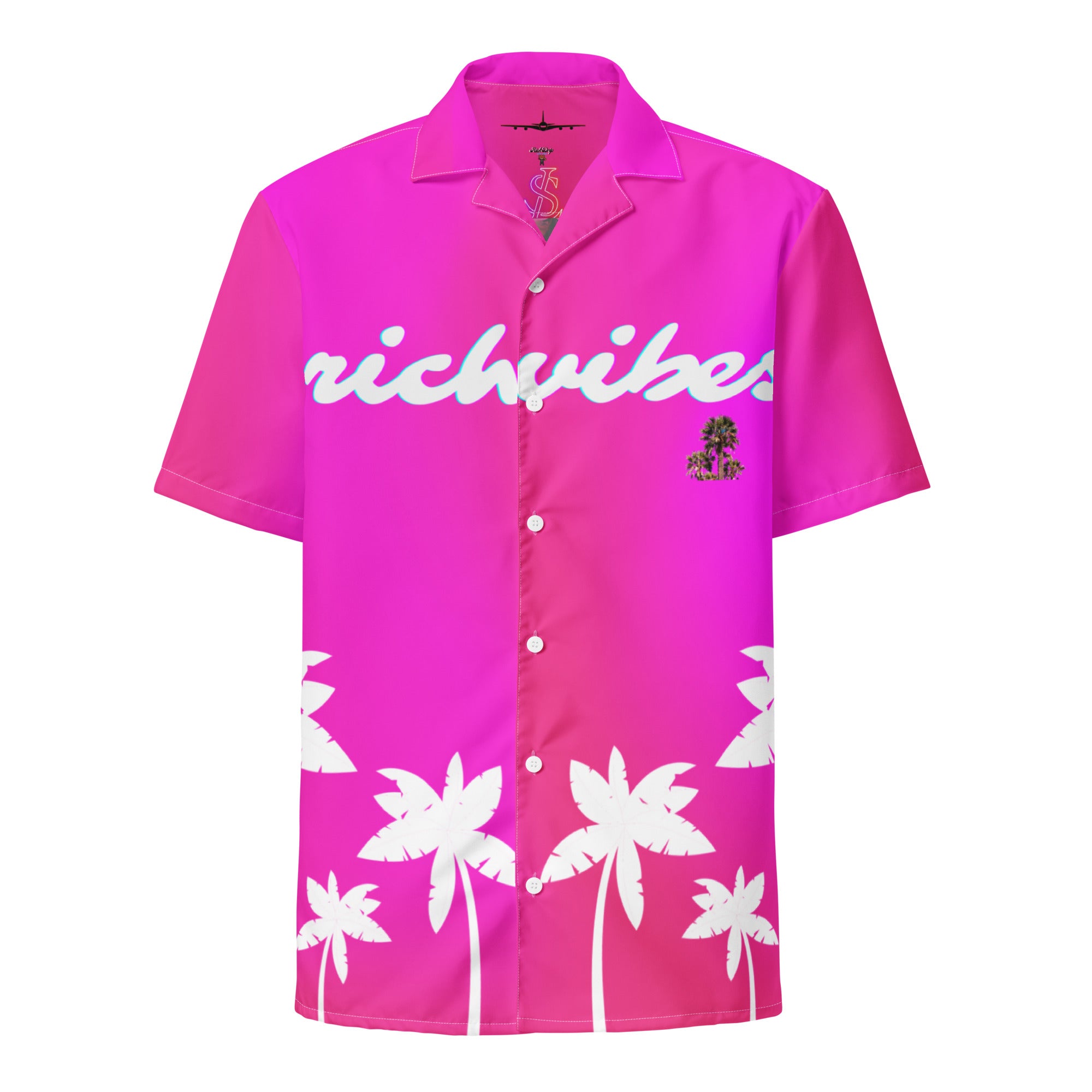 Rich Vibes Tropical Pink White Palms Jungle Tiger - Unisex button shirt