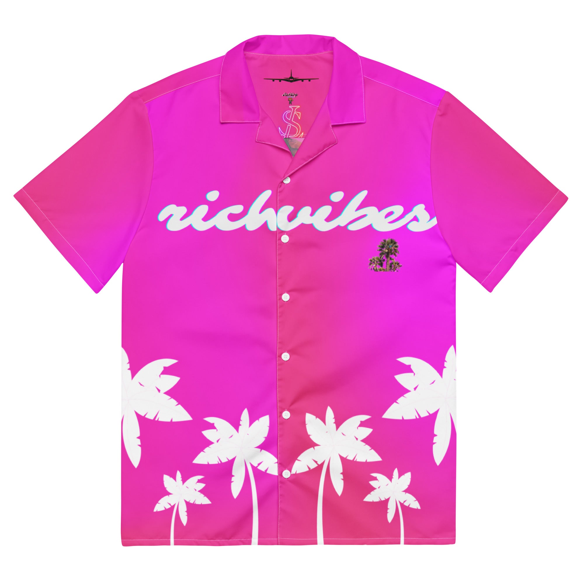 Rich Vibes Tropical Pink White Palms Jungle Tiger - Unisex button shirt