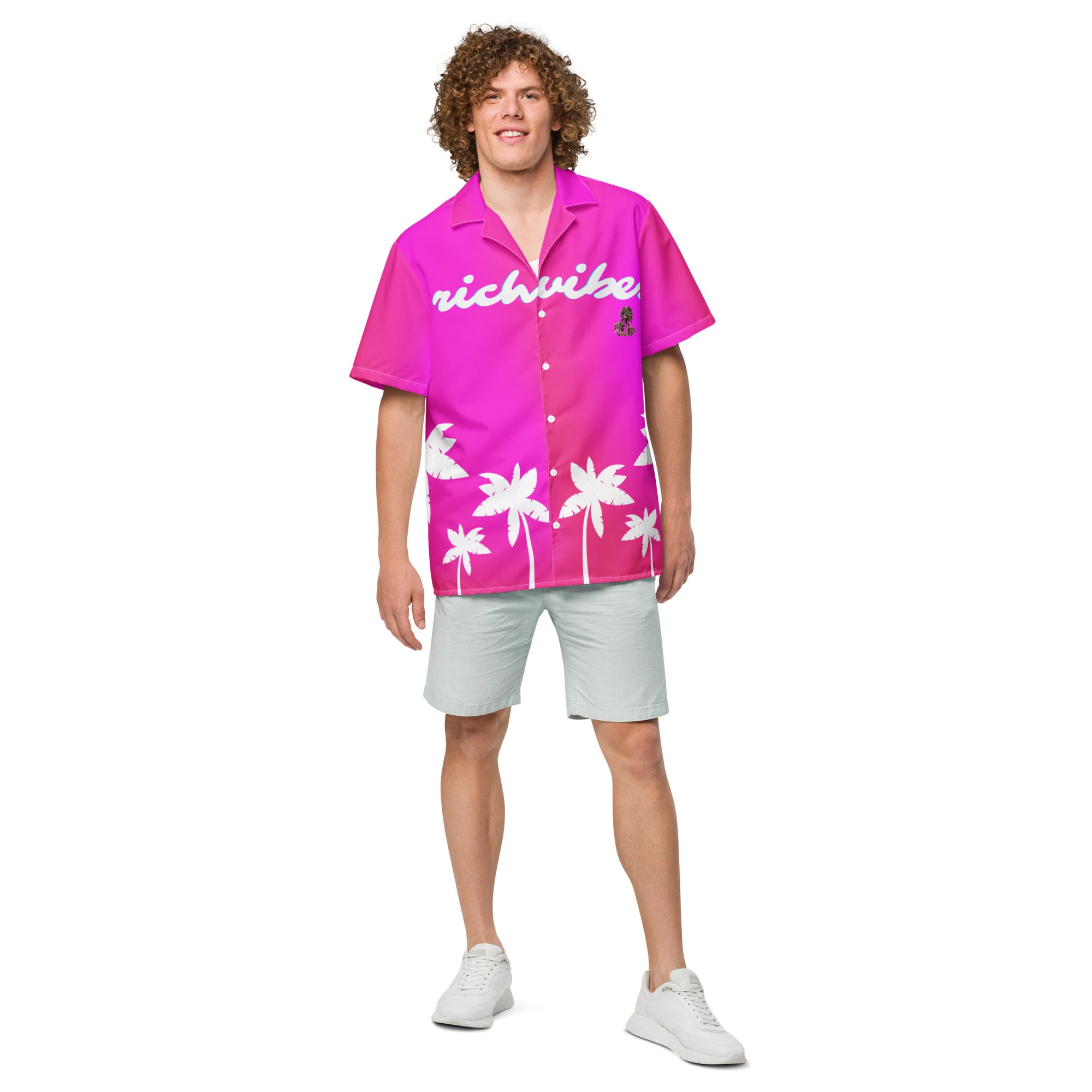 Rich Vibes Tropical Pink White Palms Jungle Tiger - Unisex button shirt