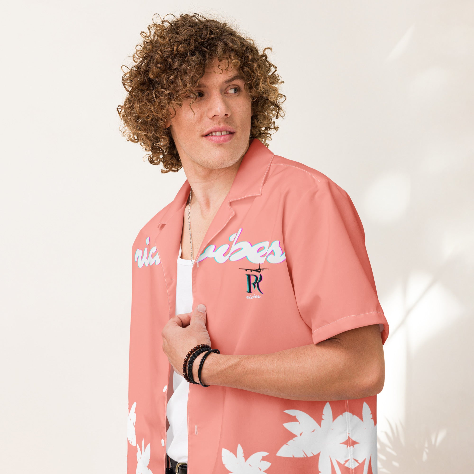 Rich Vibes No Fake Smiles Given Platform - Unisex button shirt Peach