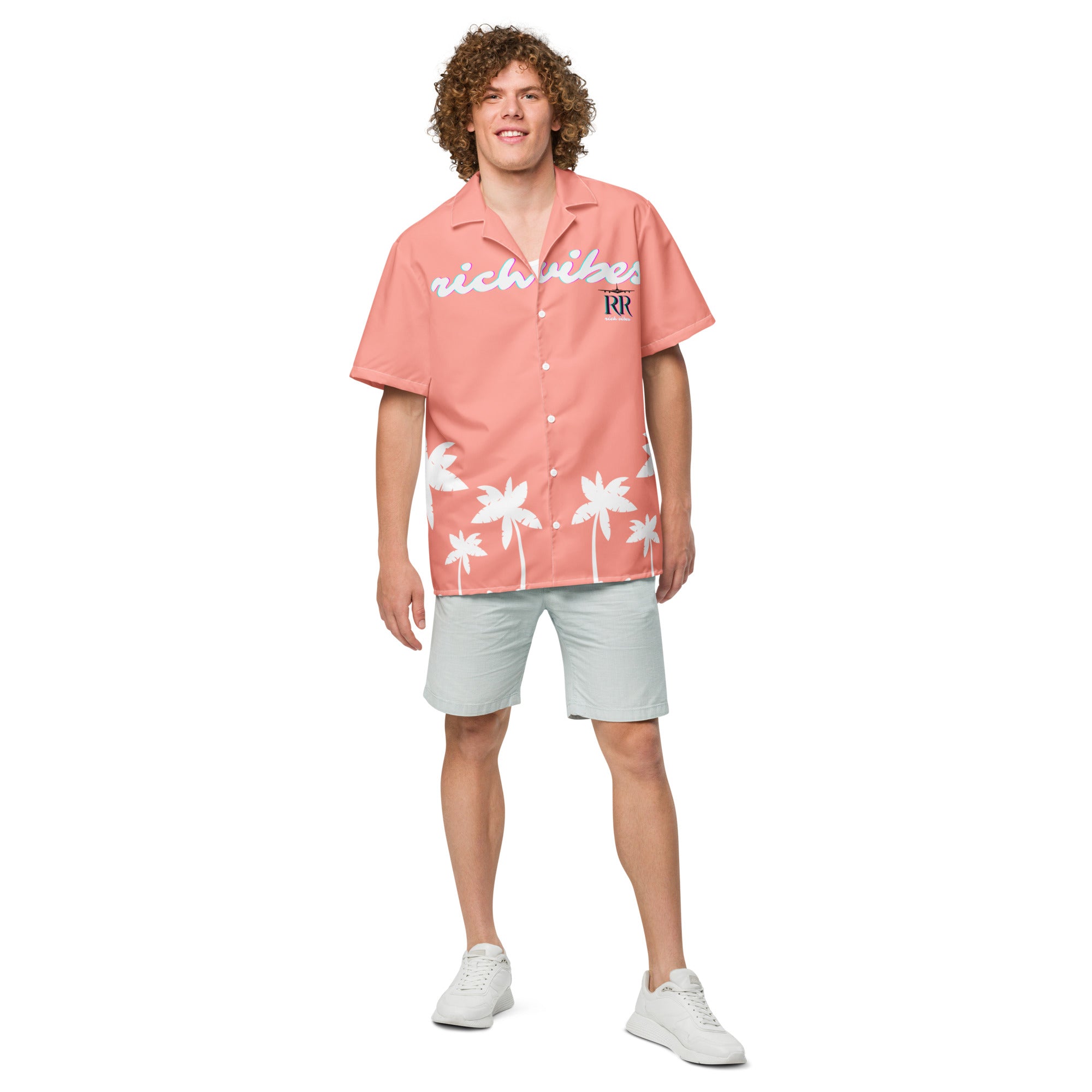 Rich Vibes No Fake Smiles Given Platform - Unisex button shirt Peach