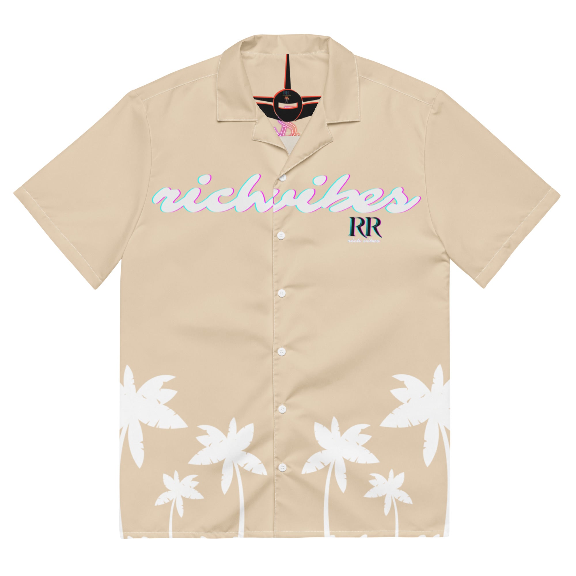 Rich Vibes No Fake Smiles Given Platform - Unisex button shirt Khaki w/White button