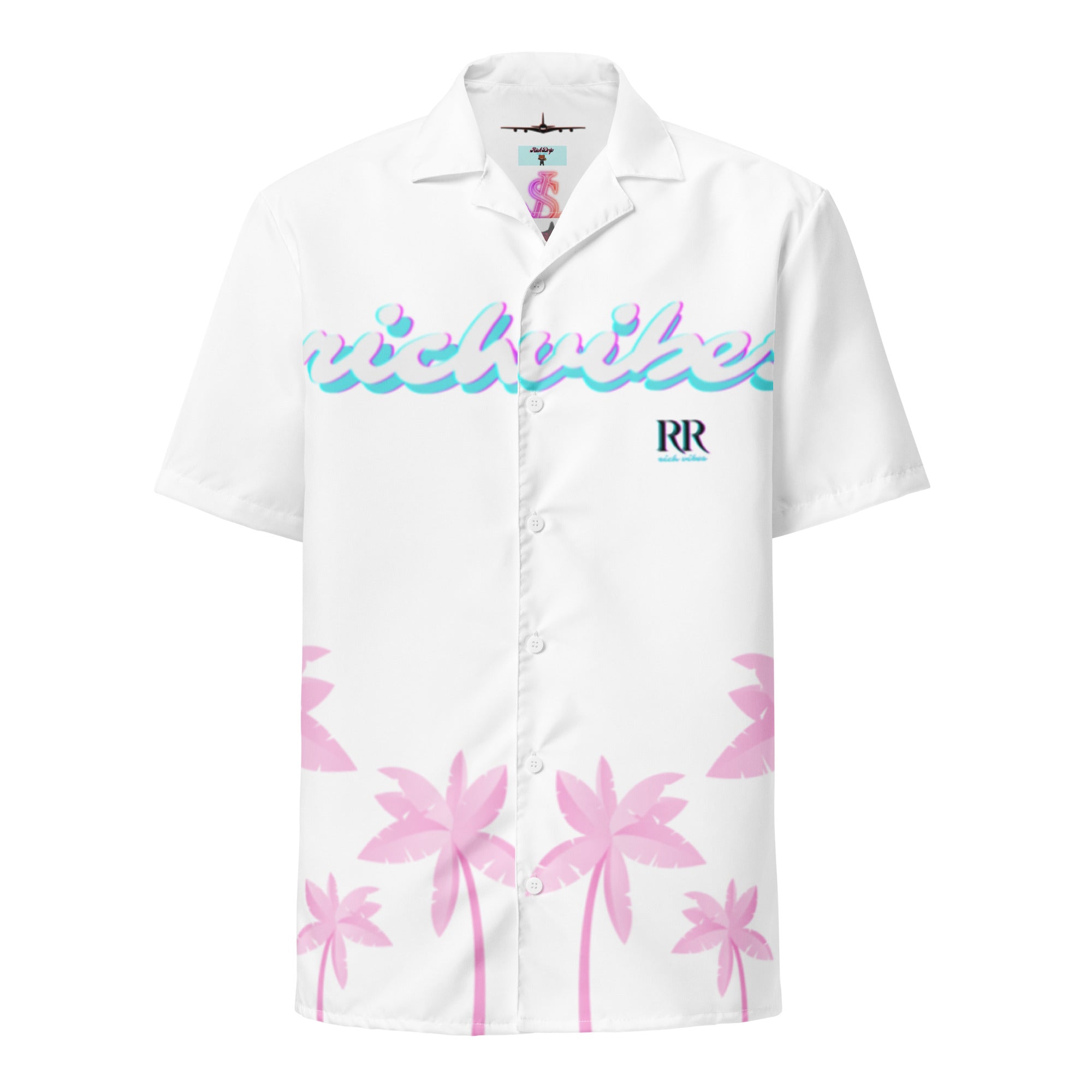Rich Vibes Tropical Tiger Pink Palms Jungle - Unisex button shirt w/ white button