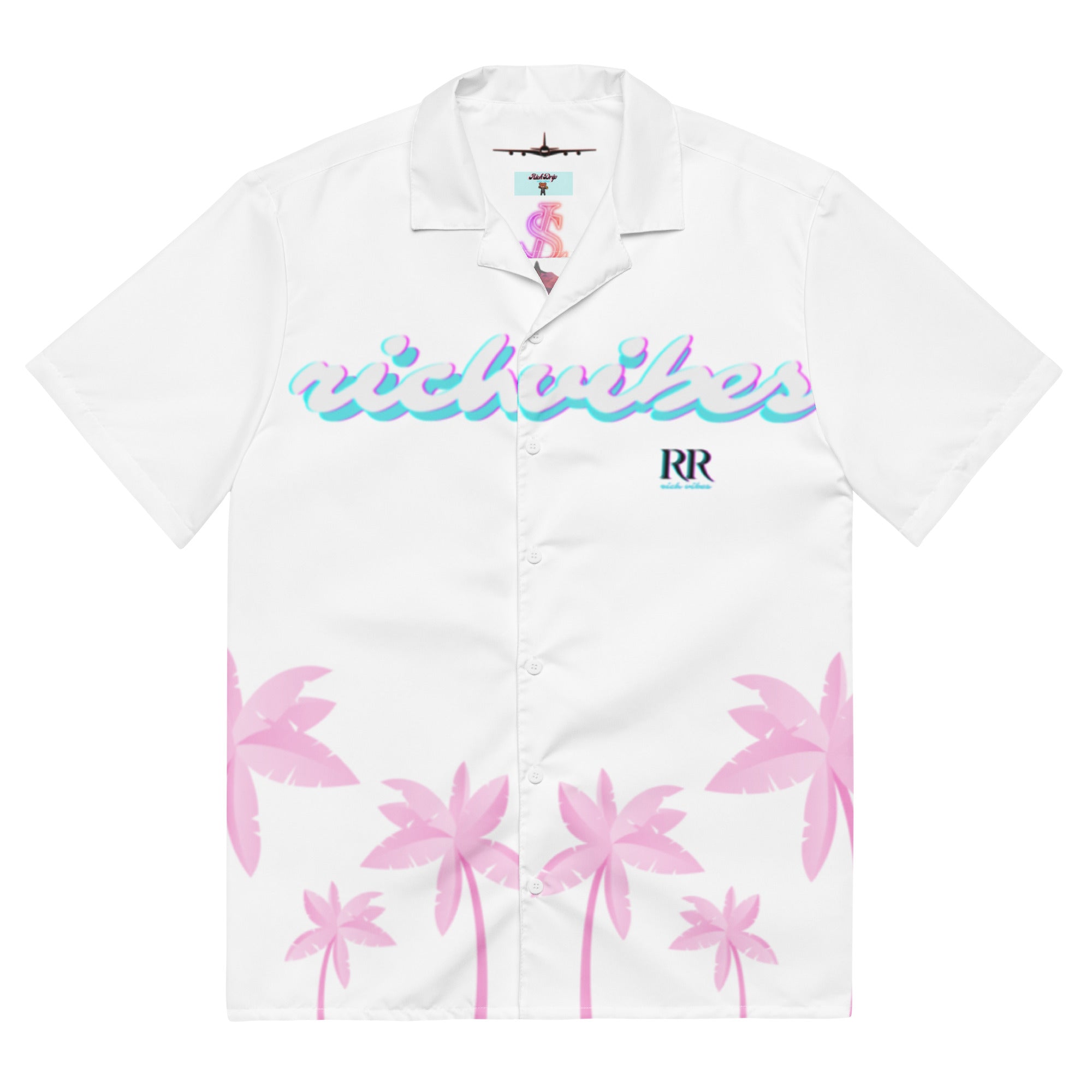 Rich Vibes Tropical Tiger Pink Palms Jungle - Unisex button shirt w/ white button
