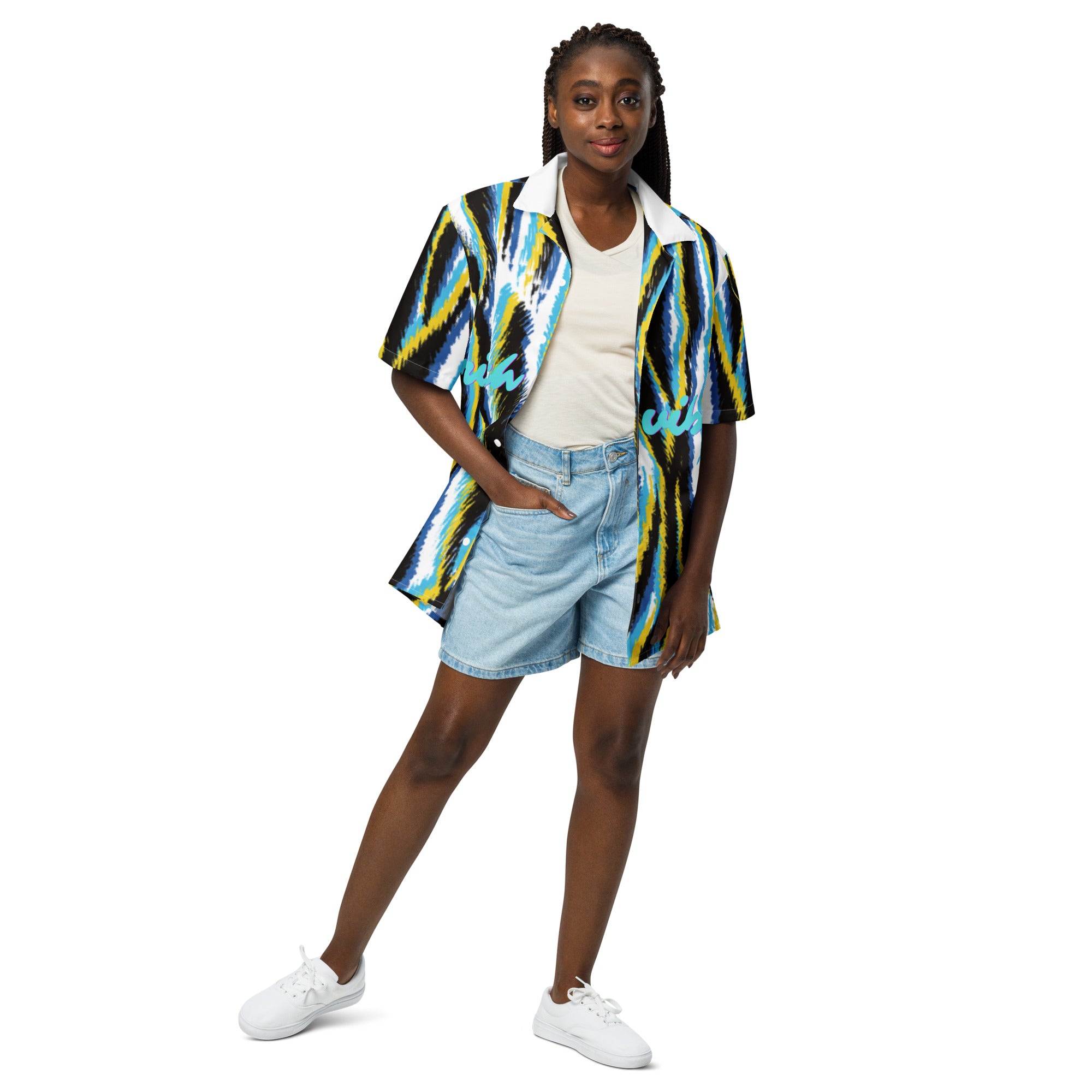 Rich Vibes Blue Tiger Stripe 2.0 - Unisex button shirt