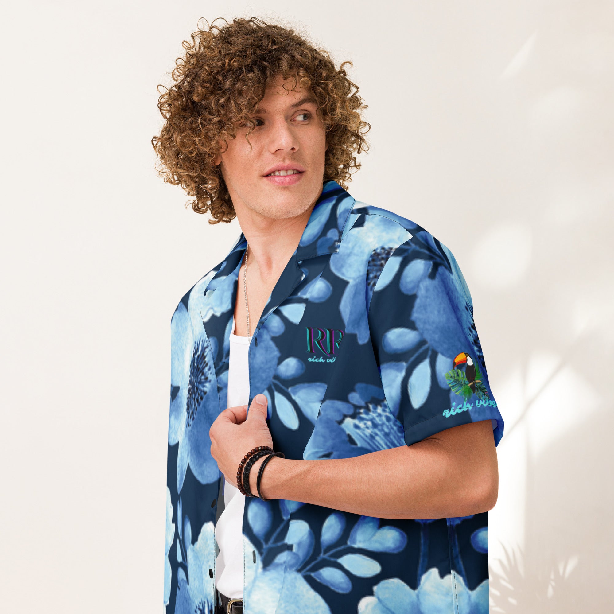Rich Vibes Tropical Blue Daisy - Unisex button shirt