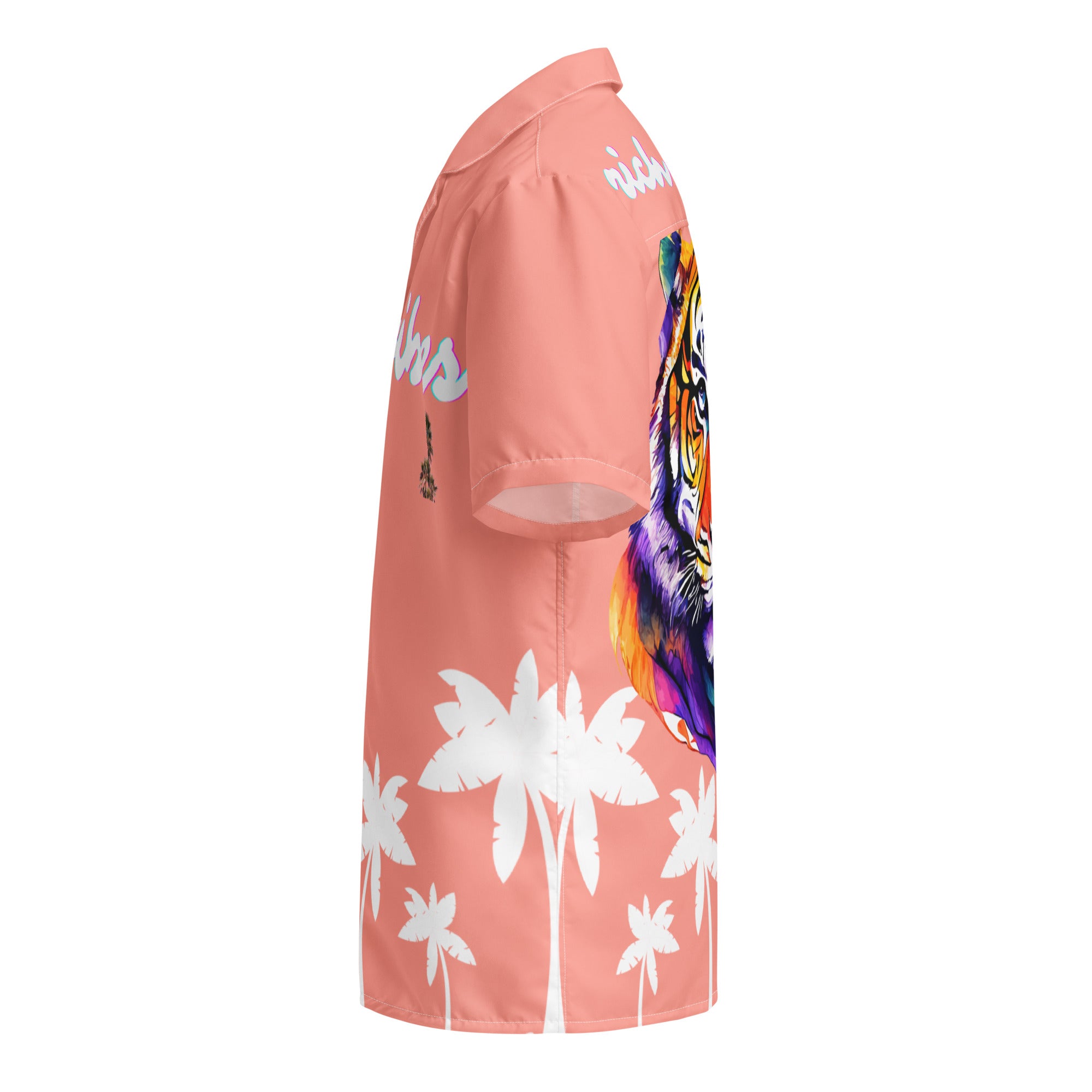 Rich Vibes Tropical Peach White Palms Jungle Tiger - Unisex button shirt