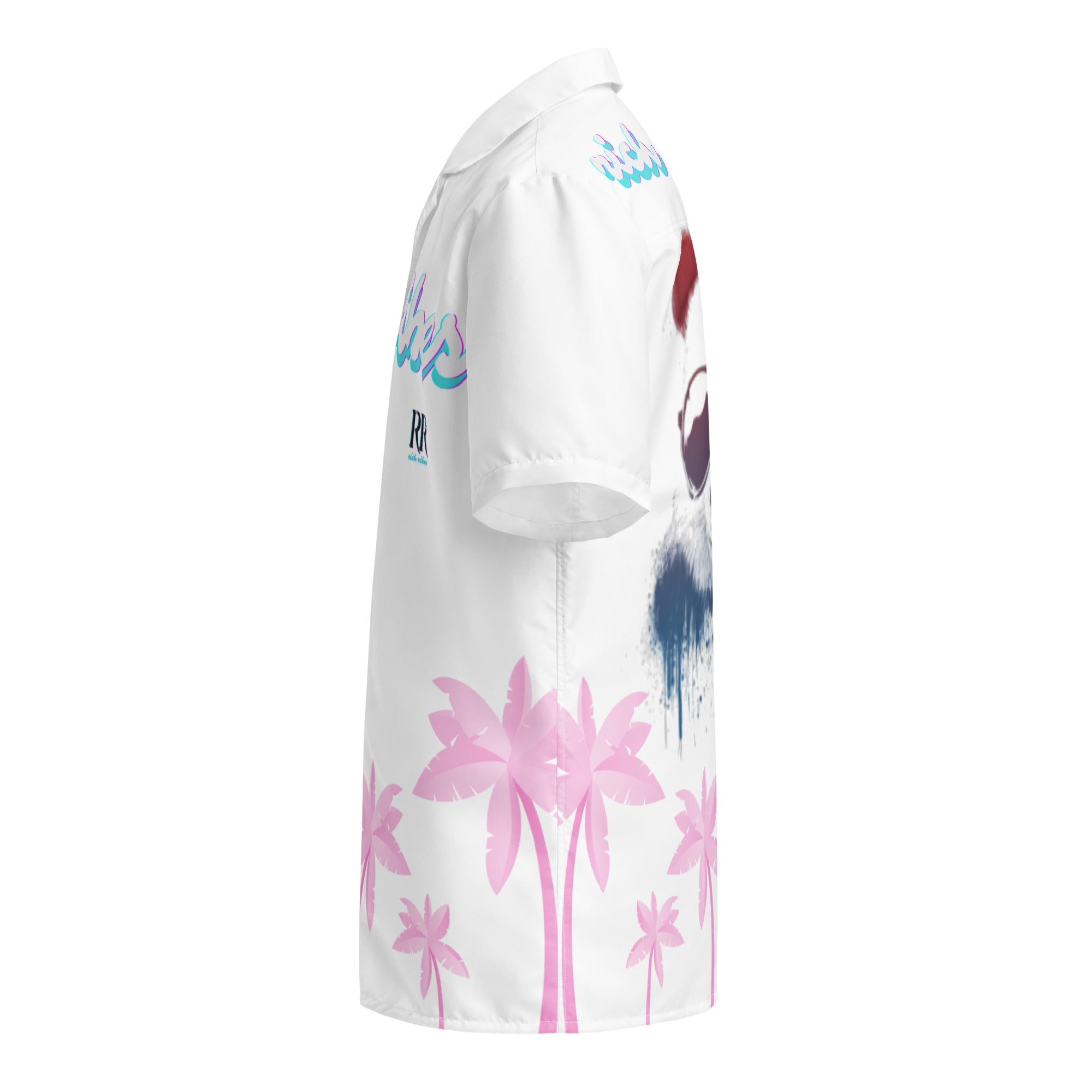 Rich Vibes Tropical White Palms Jungle Panda - Unisex button shirt w/ white button
